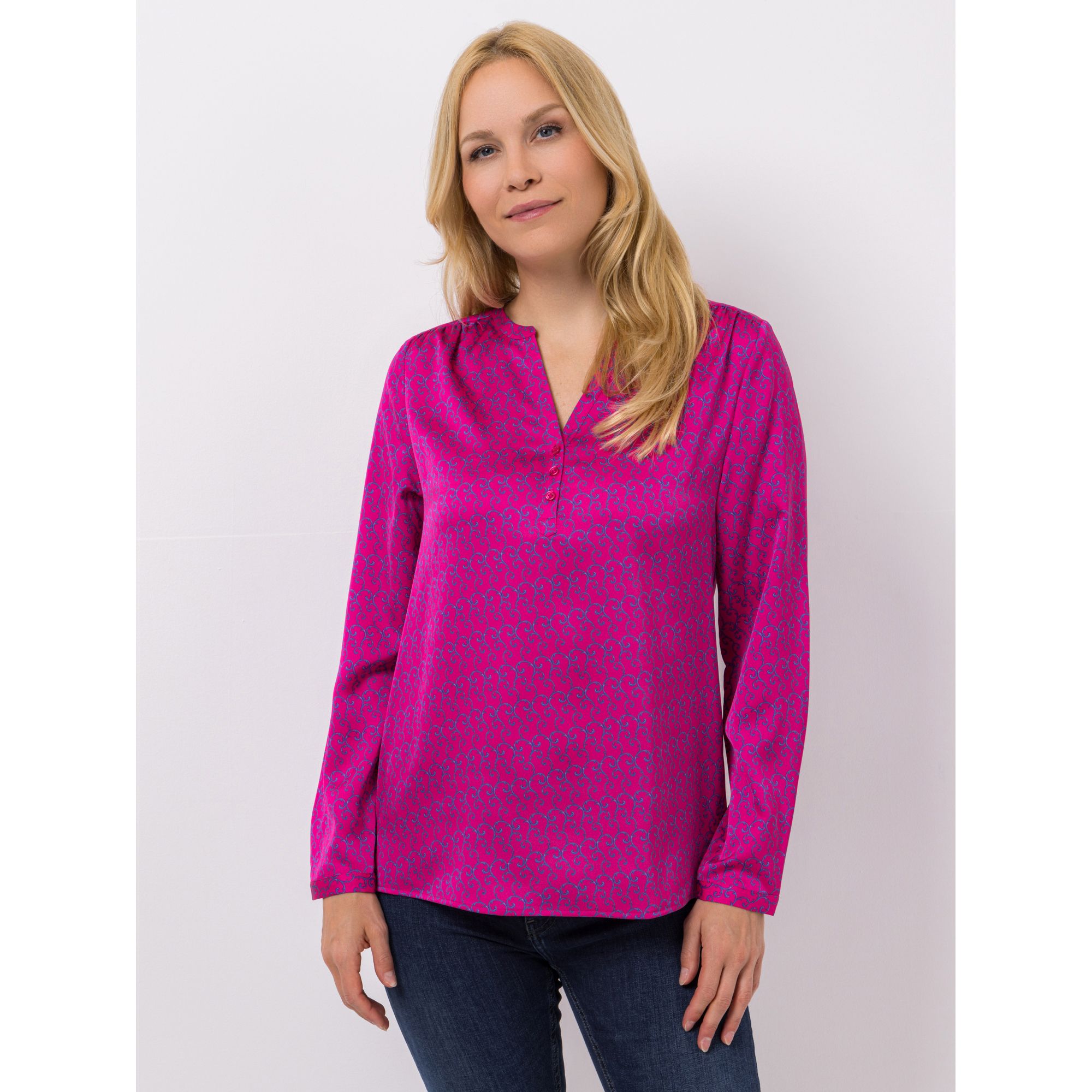 ANNI FOR FRIENDS Bluse Anna, 1/1-Arm Serafino-Ausschnitt hinten länger leger weit