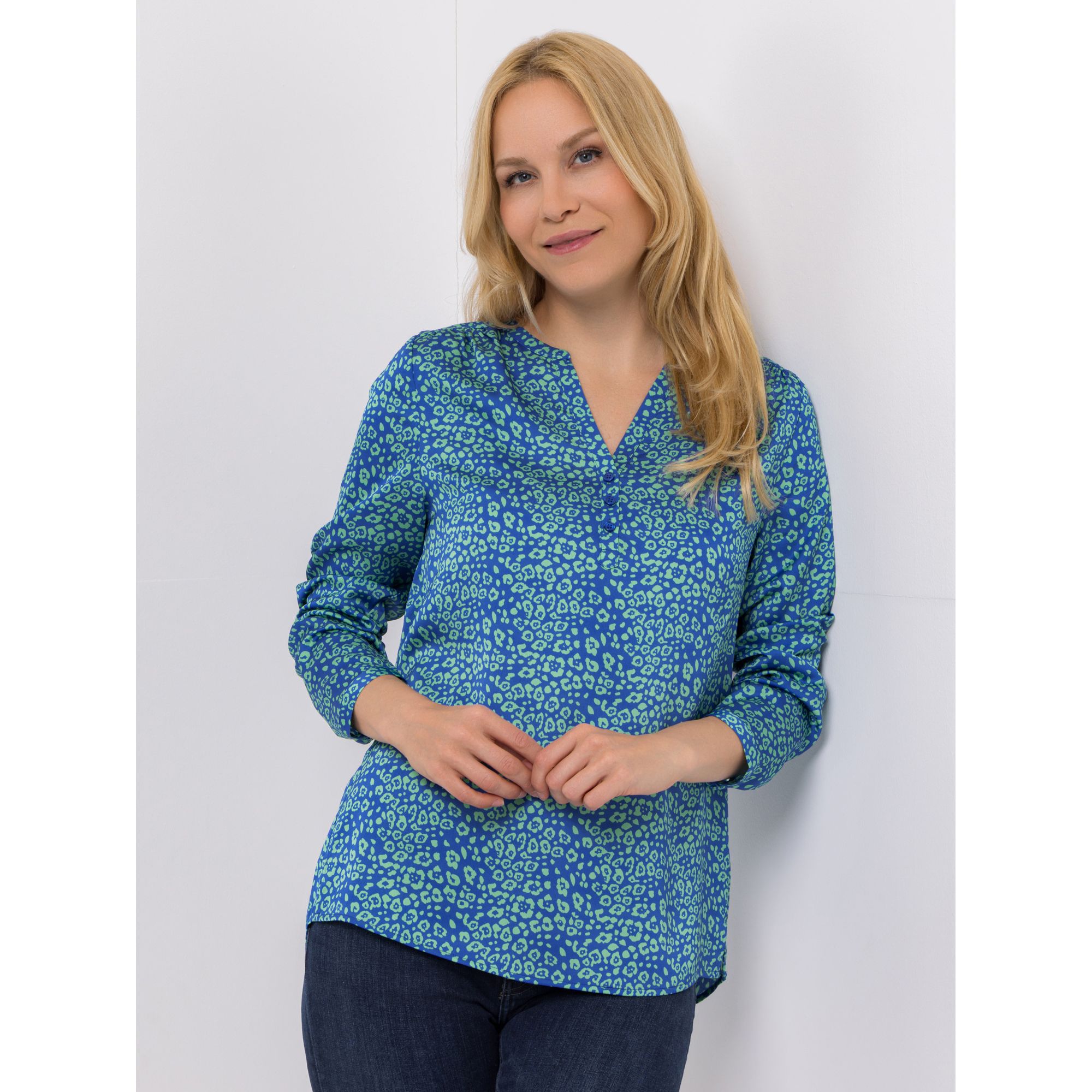 ANNI FOR FRIENDS Bluse Anna, 1/1-Arm Serafino-Ausschnitt hinten länger leger weit