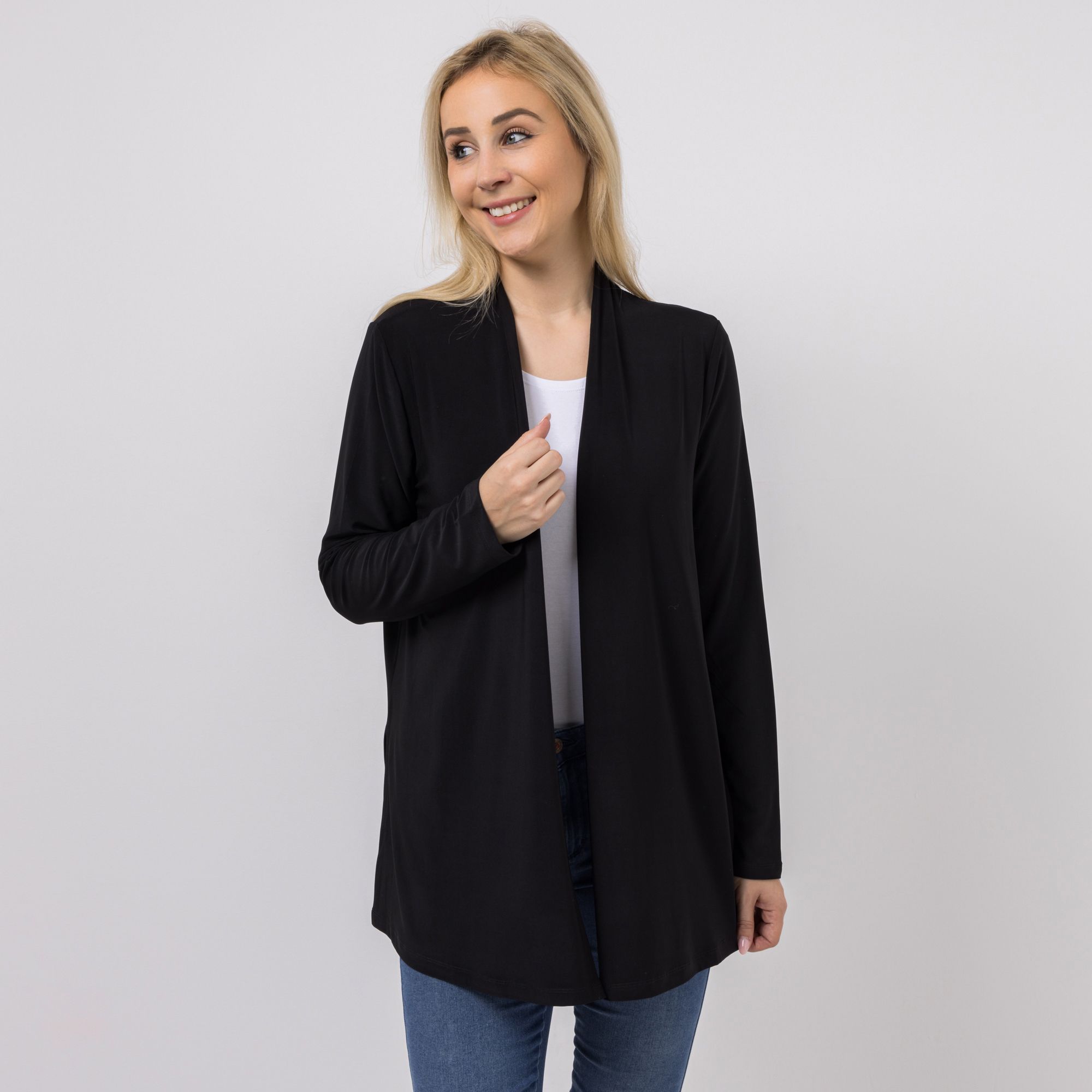 KIM & CO. Cardigan, Langarm Deluxe Brazil Knit offene Front figurumspielend