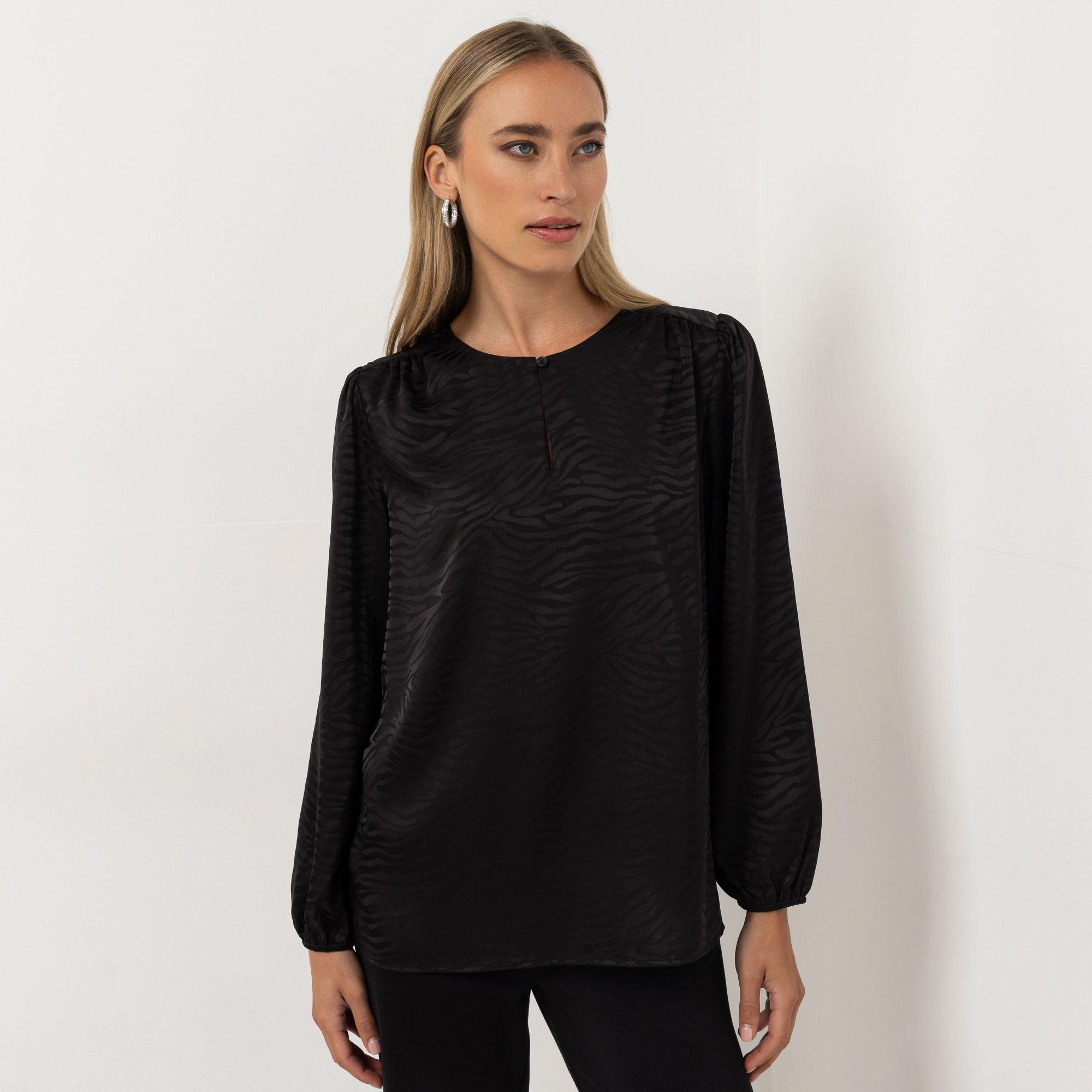 STEFFEN SCHRAUT Bluse, Jaquardmuster Rundhalsausschnitt mit Schlitz leger weit