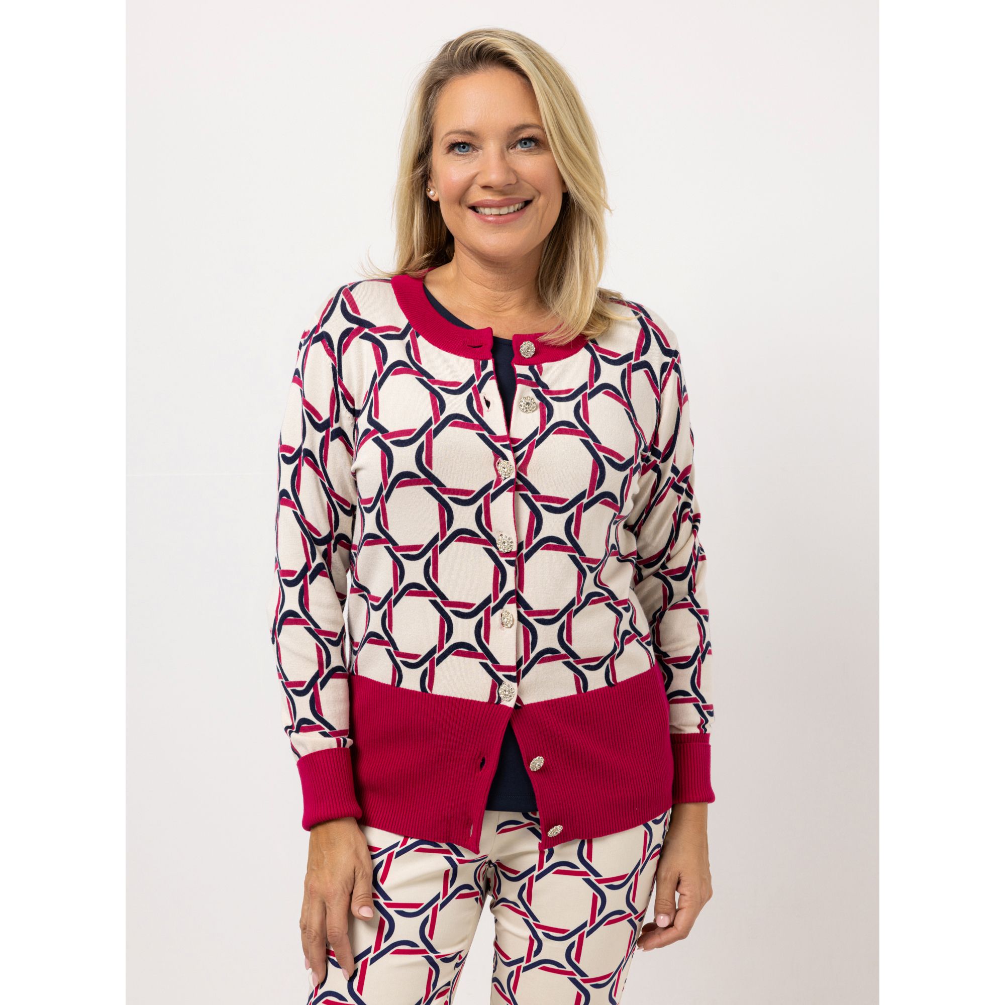 KILIAN KERNER SENSES Cardigan, Langarm Strass-Knöpfe Allover-Print figurumspielend