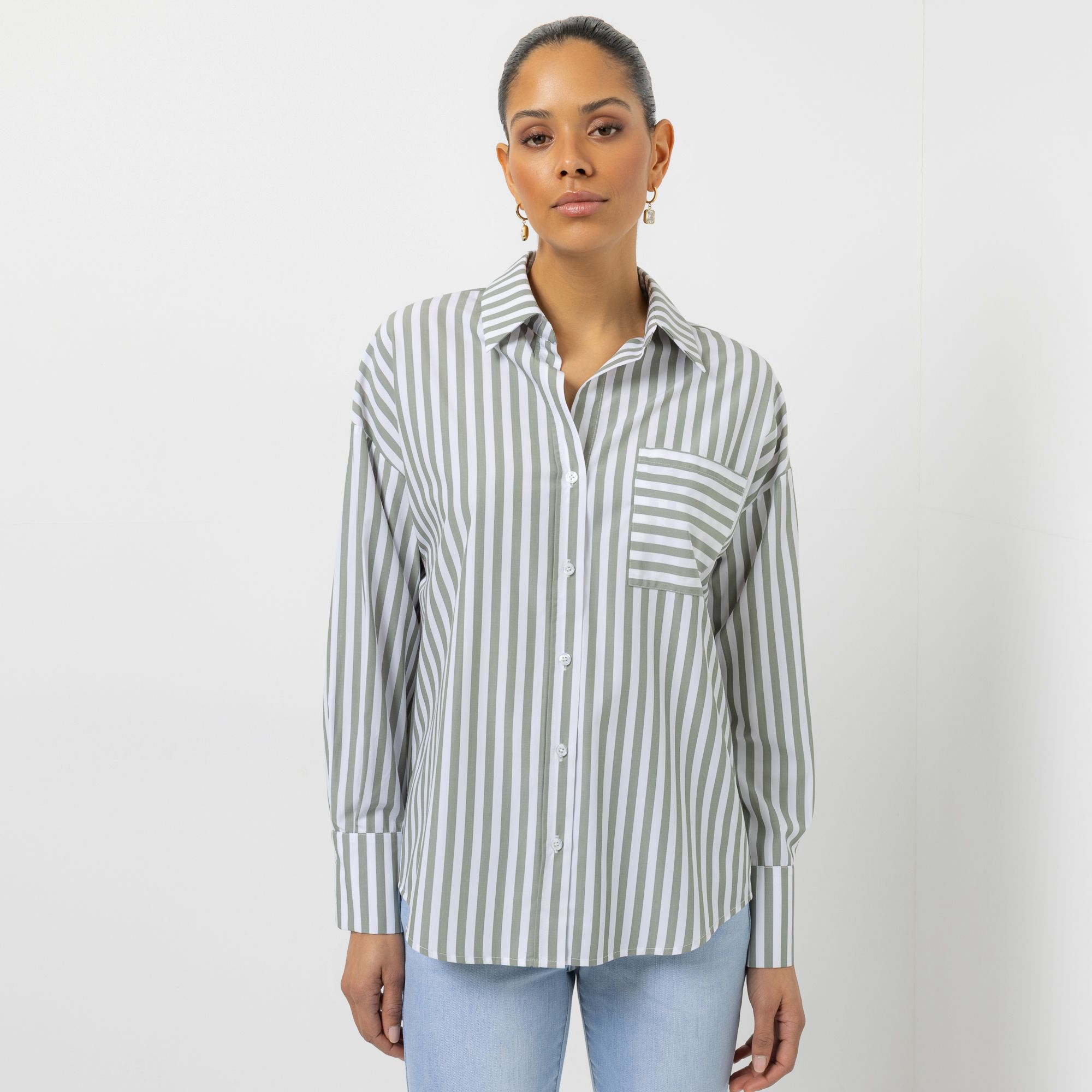 STEFFEN SCHRAUT Bluse, langarm Hemdkragen aufgesetzte Tasche Oversize - leger weit