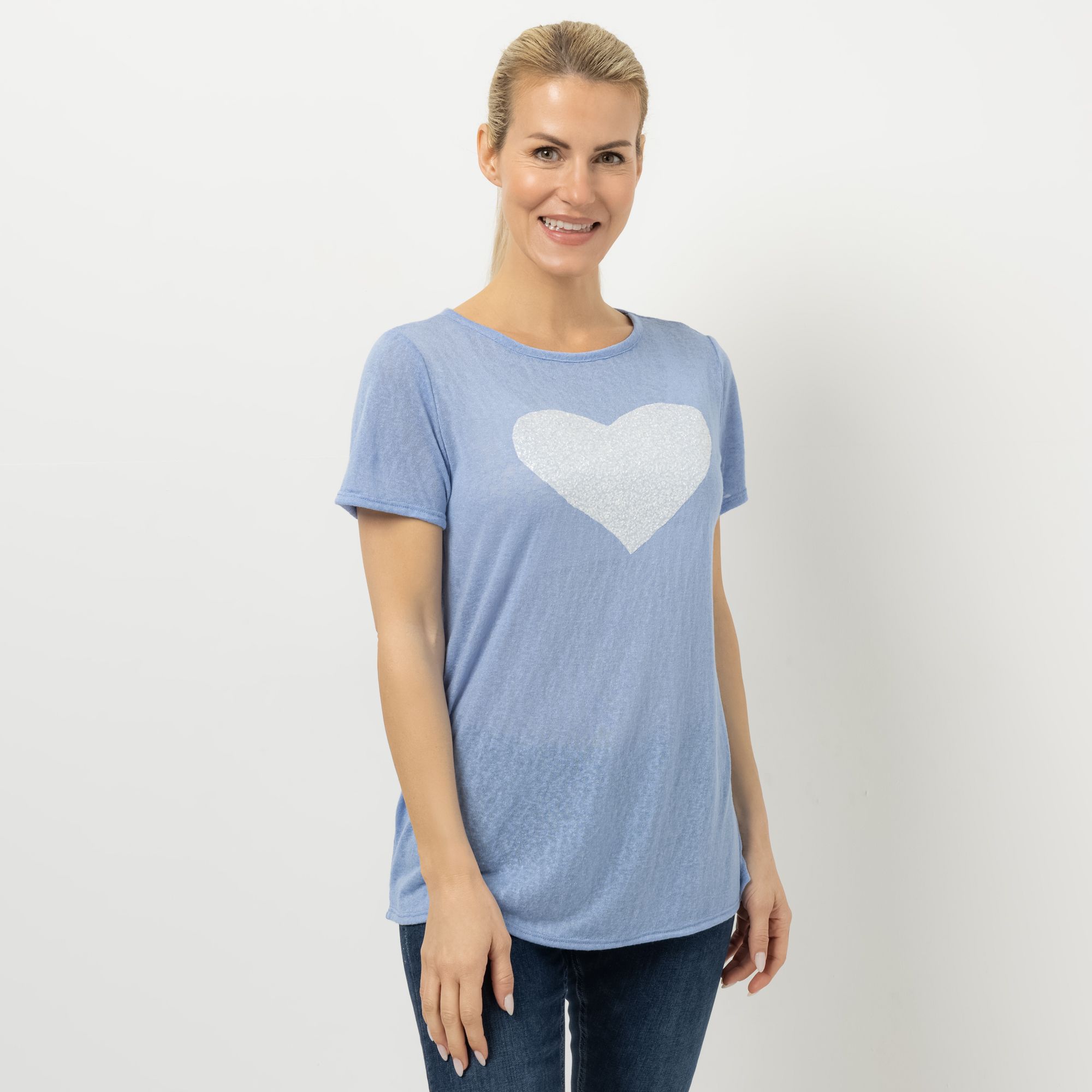 KIM & CO. Shirt, 1/2-Arm Leinen-Optik Jersey Paillettenapplikation figurumspielend