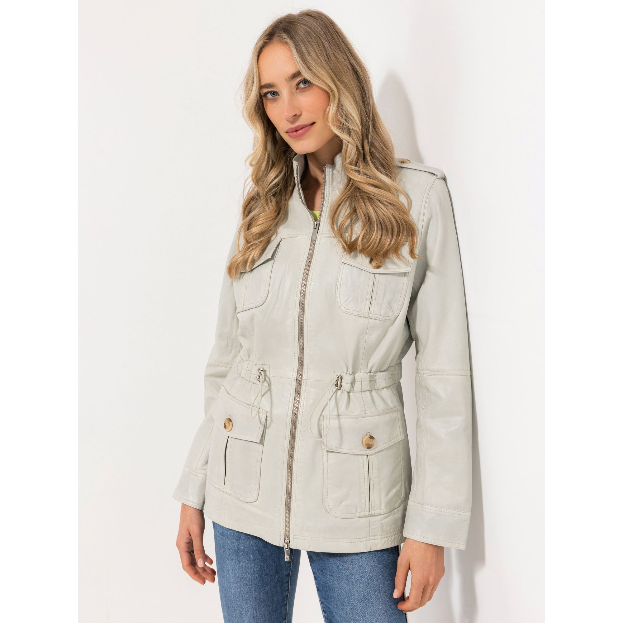 STRANDFEIN Lederjacke Lammnappa Tunnelzug figurbetont