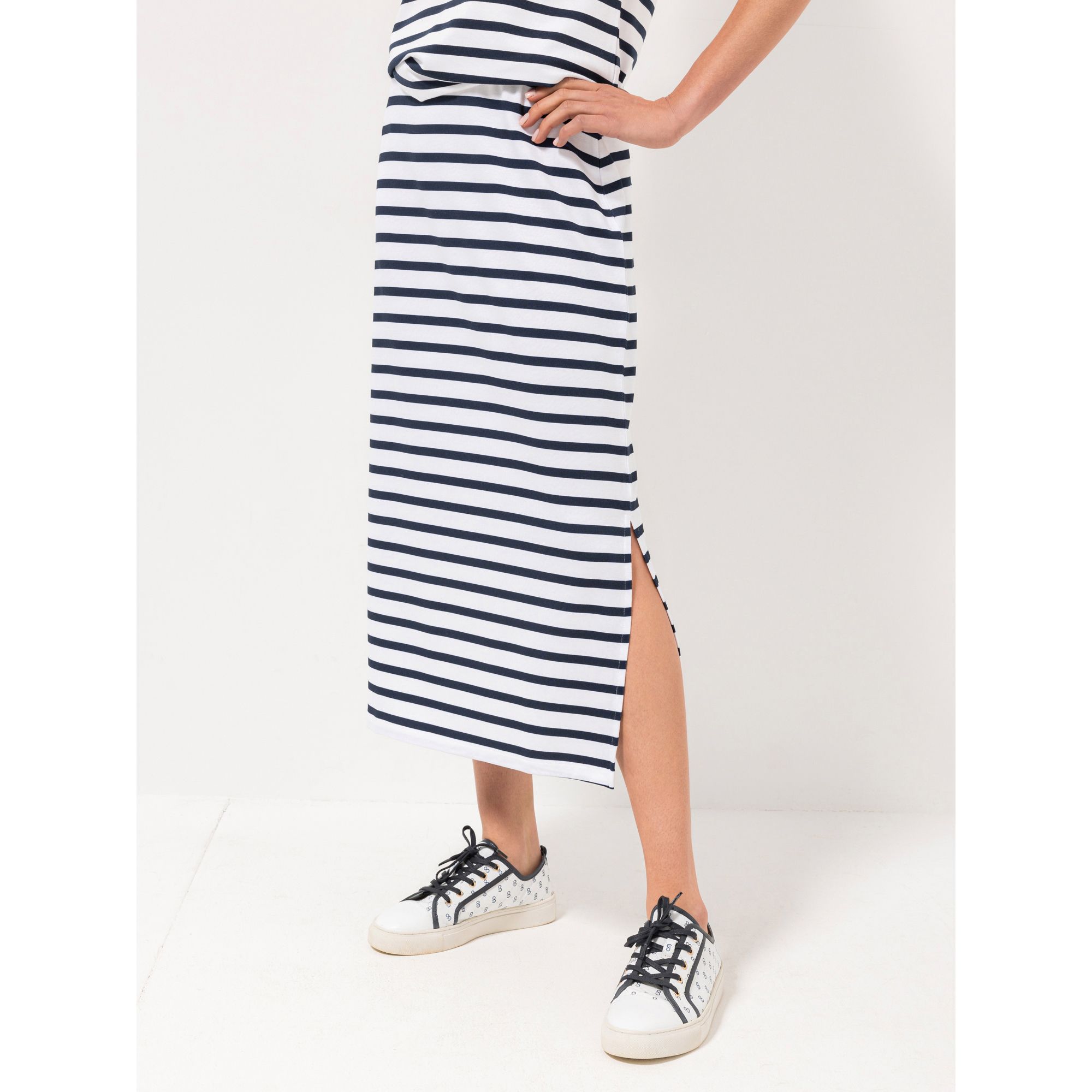 STRANDFEIN Midirock Rundumdehnbund gestreifter Jersey Seitenschlitz