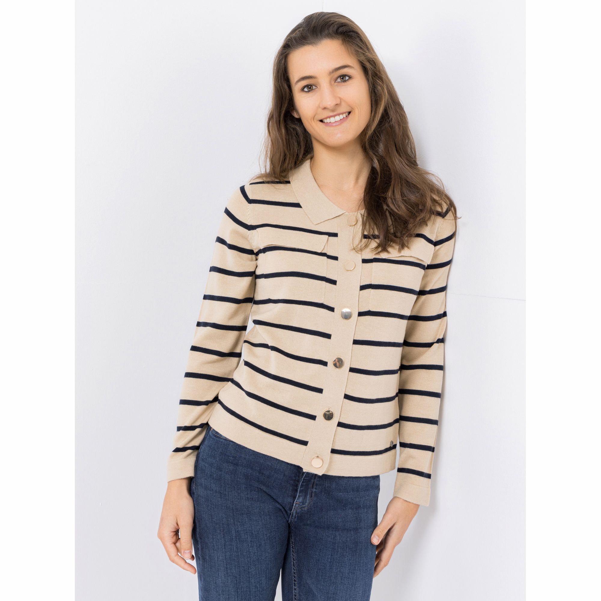 EVA LUTZ Cardigan Kragen Knopfleiste figurumspielend