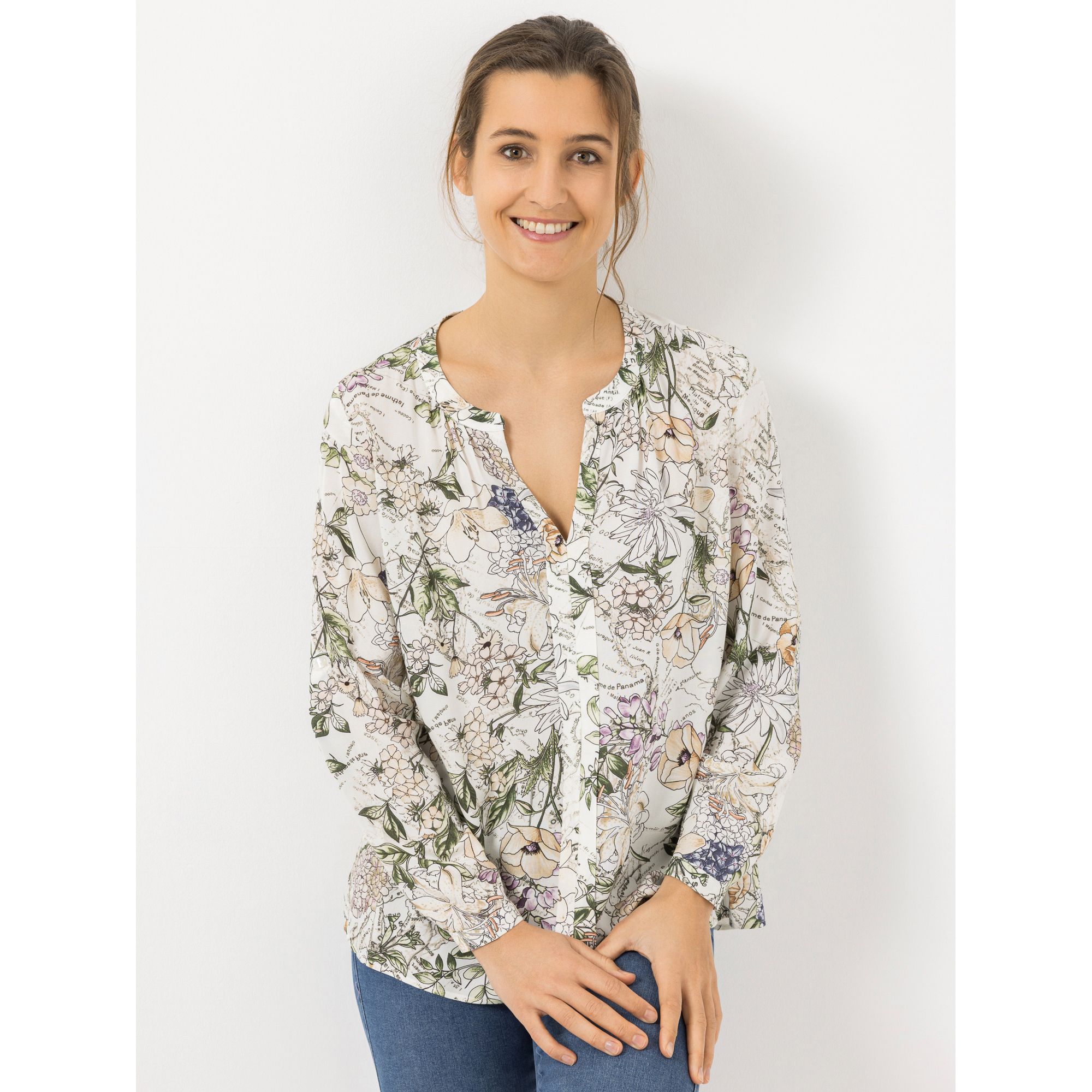 DINE 'N' DANCE Bluse, 1/1 Arm Zierfalte Allover-Druck leger weit