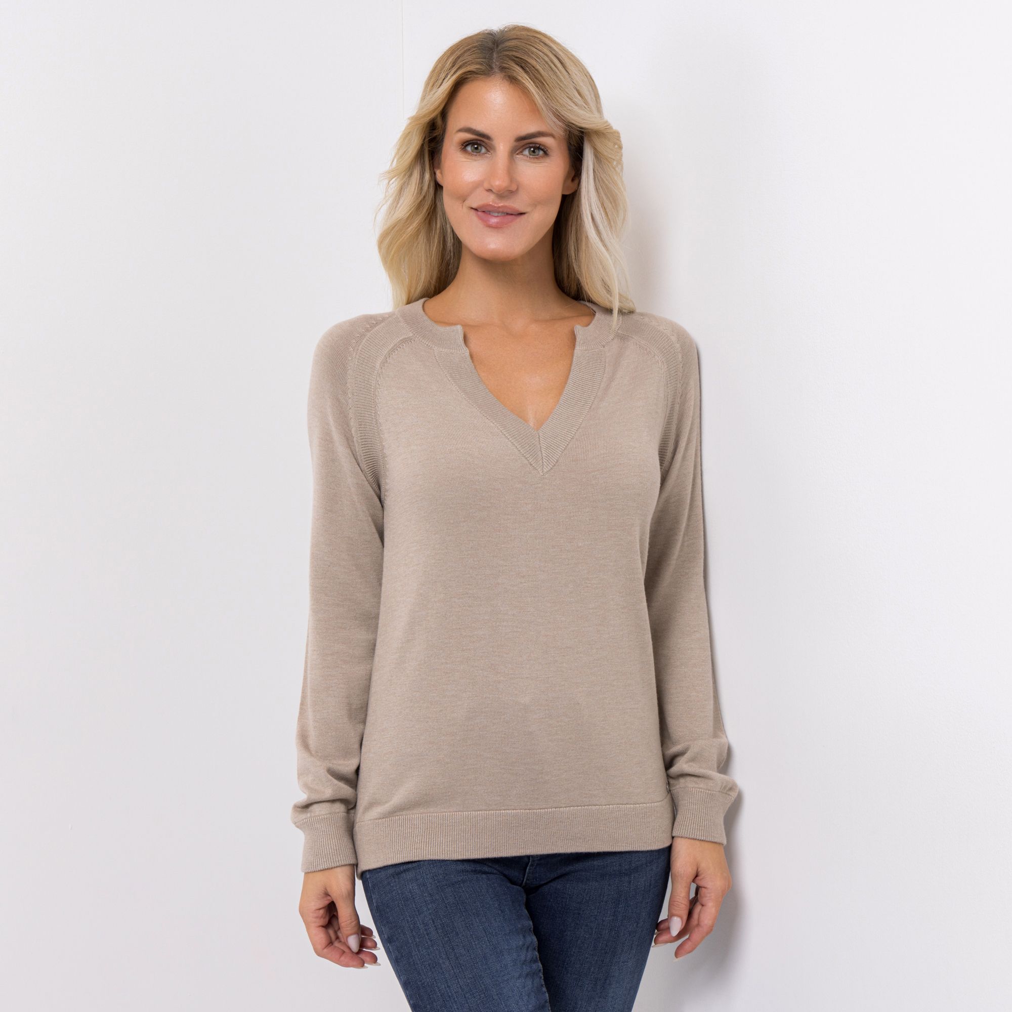 EVA LUTZ Pullover V-Ausschnitt Kaschmir-Anteil figurumspielend