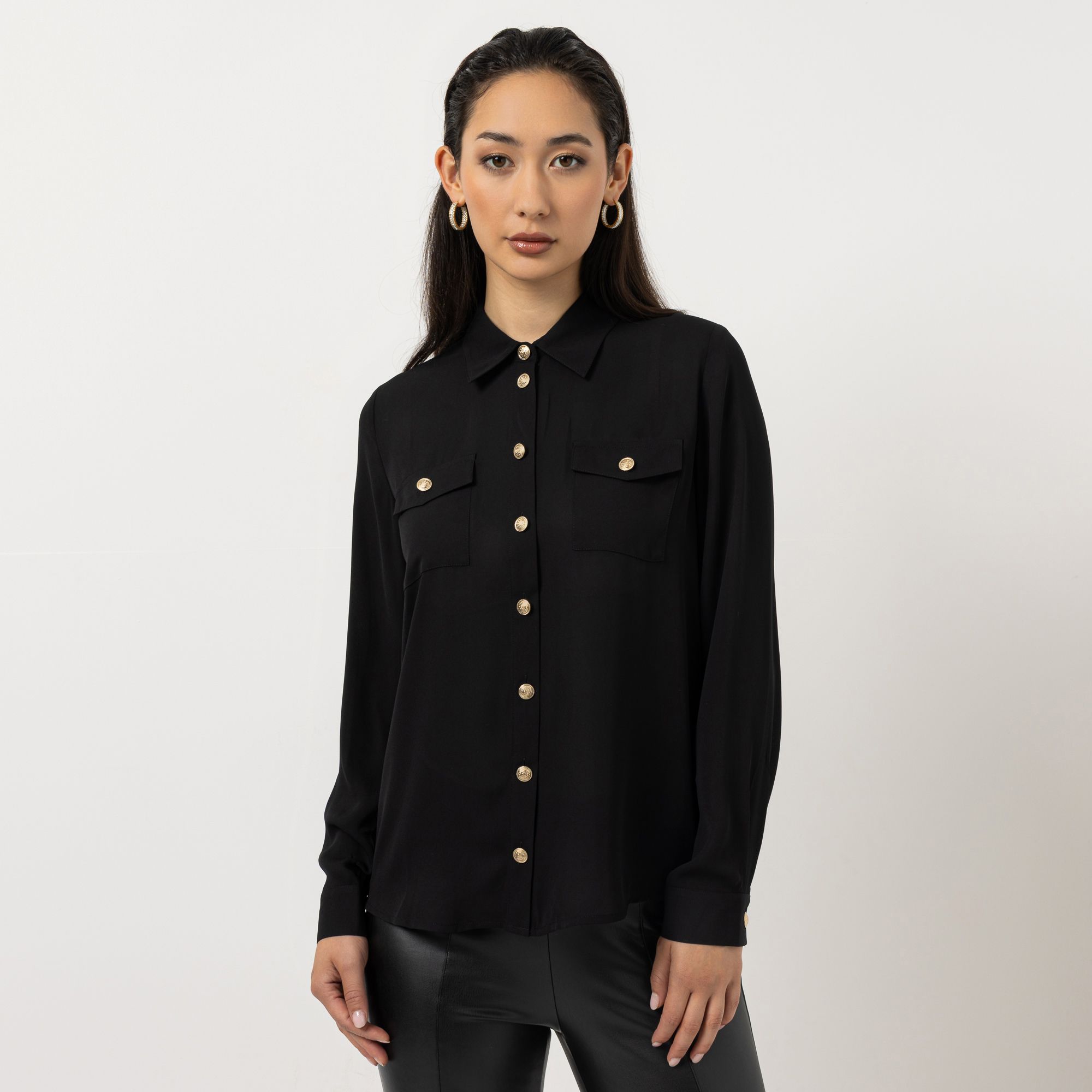 STEFFEN SCHRAUT Bluse Zierpattentaschen Schmuckknöpfe leger weit