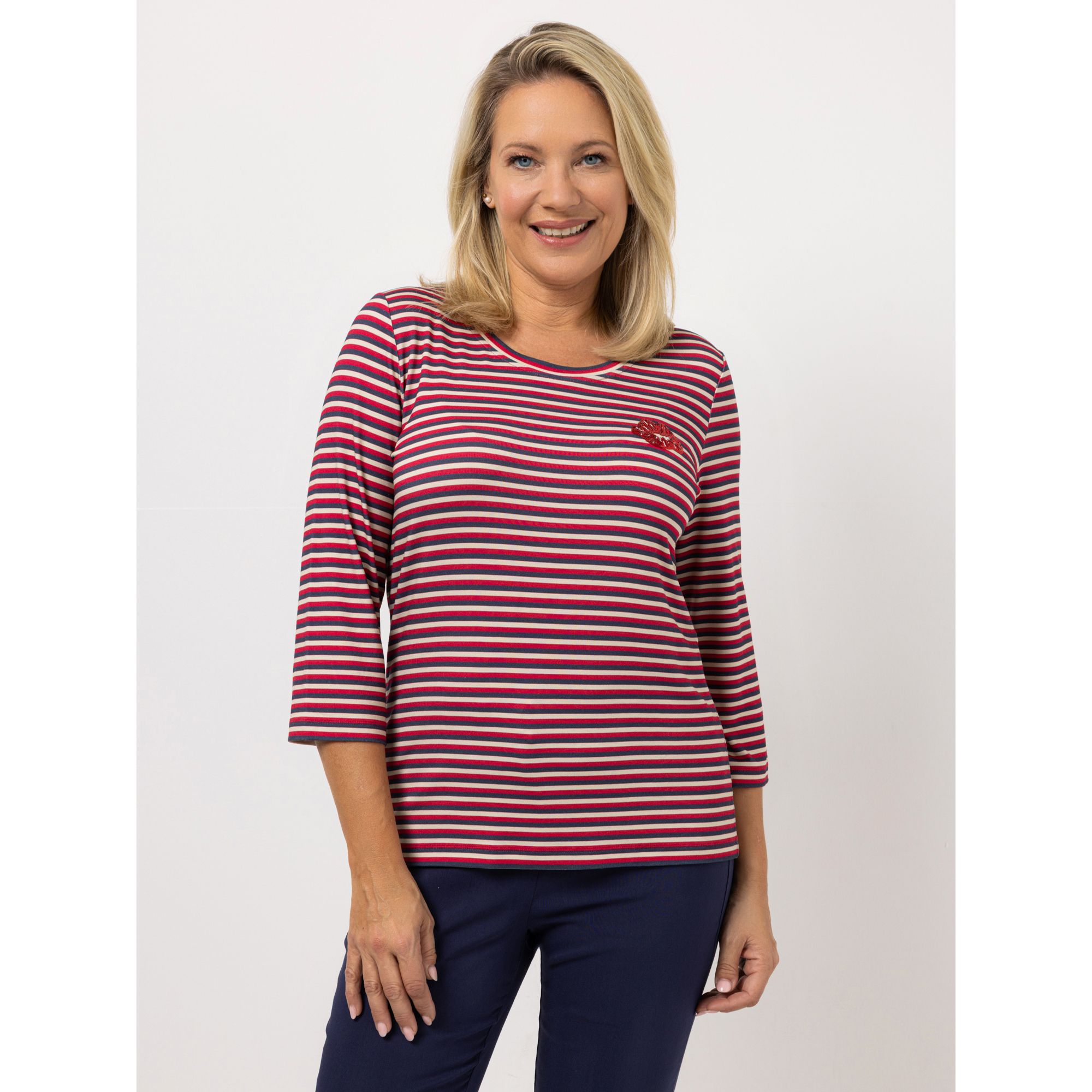 KILIAN KERNER SENSES Shirt, 3/4-Arm Pailletten-Kuss Kuss-Plakette figurumspielend