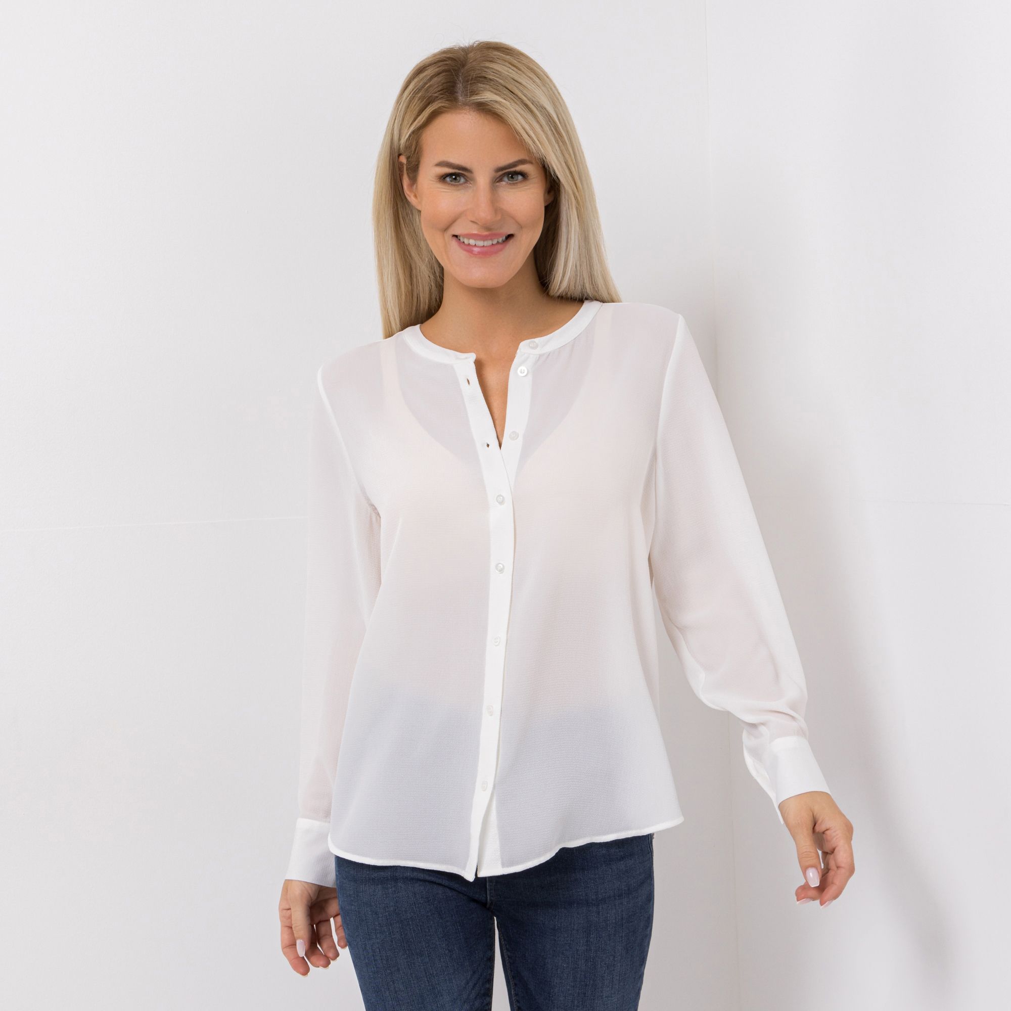 DINE 'N' DANCE Bluse, 1/1-Arm kleiner Stehkragen Knopfleiste leger weit
