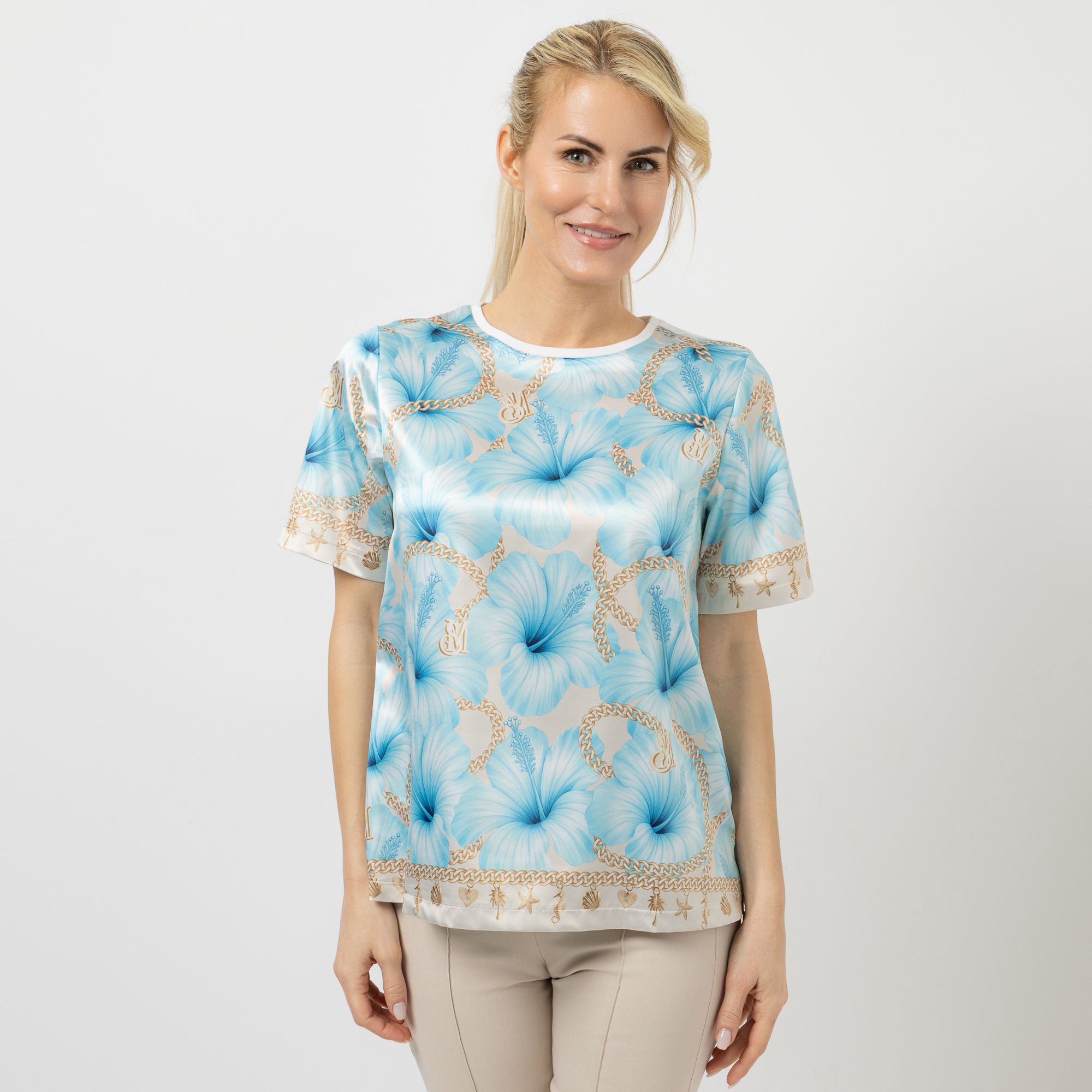 SCHIFFHAUER MUNICH® Shirt 1/2-Arm Rundhalsausschnitt Materialmix figurumspielend