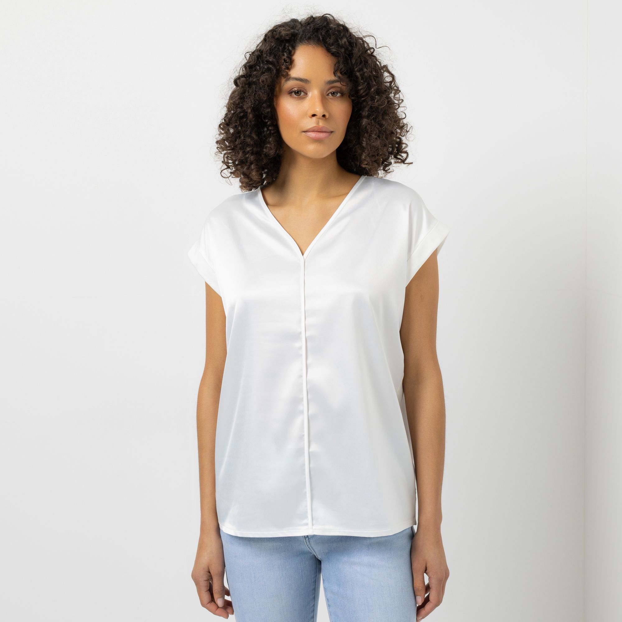 STEFFEN SCHRAUT Shirt V-Ausschnitt Materialmix leger weit