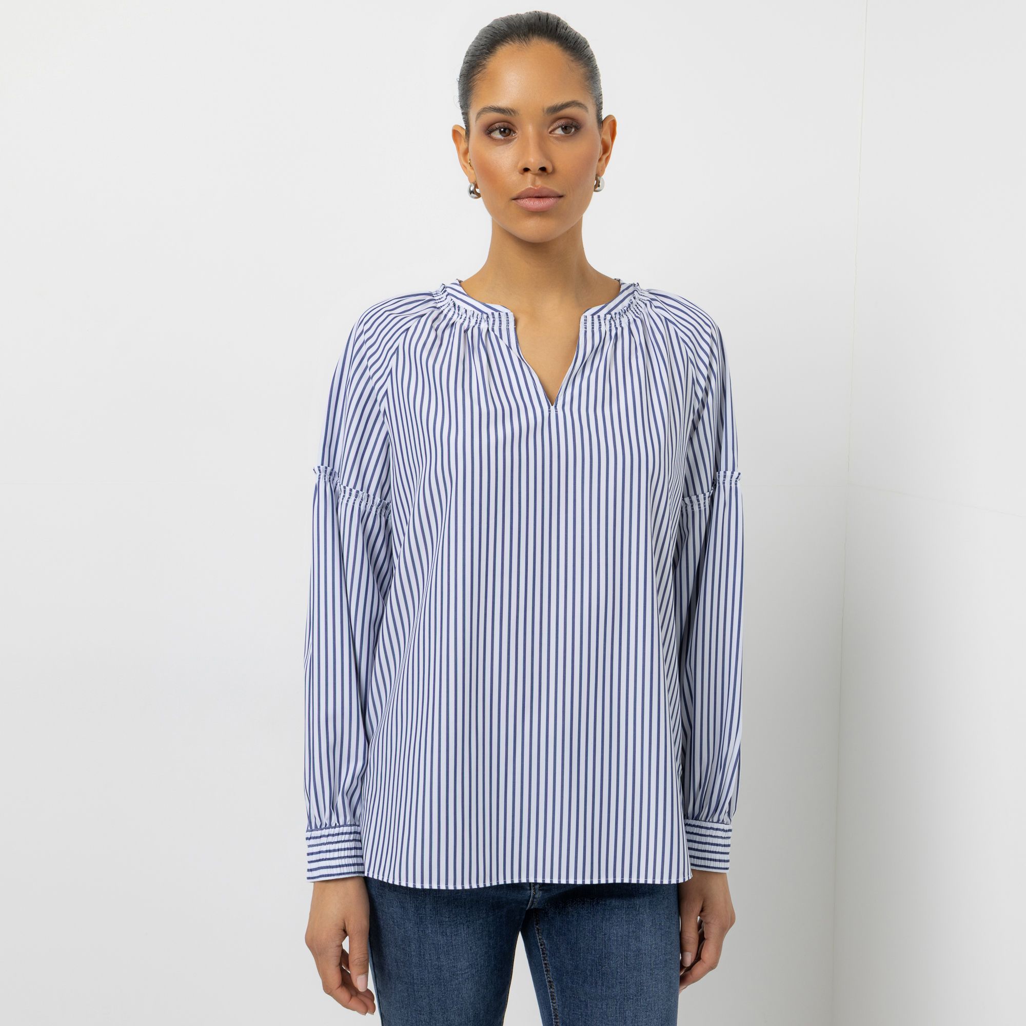 STEFFEN SCHRAUT Bluse, langarm Zier-Ausschnitt gestreift leger weit