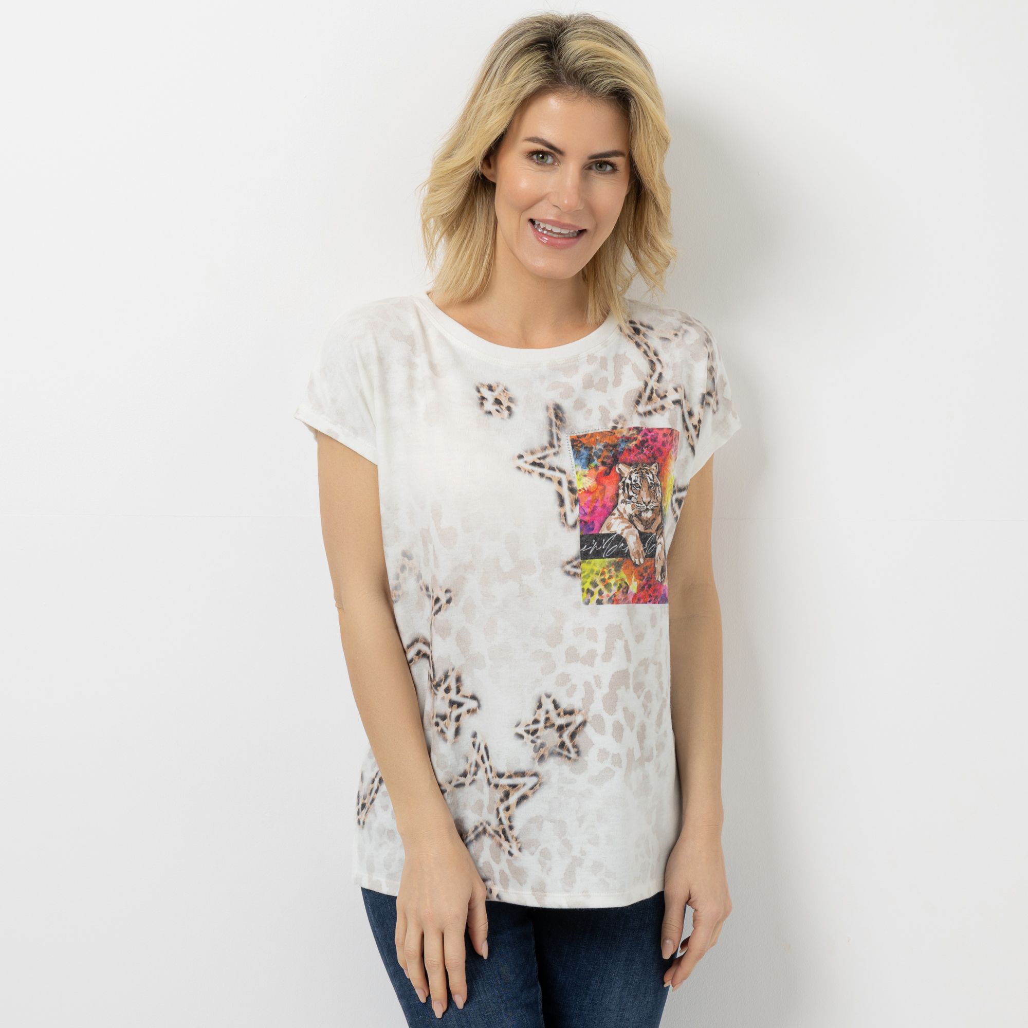 DINE 'N' DANCE Strickshirt Rundhalsausschnitt Strassdekoration leger weit