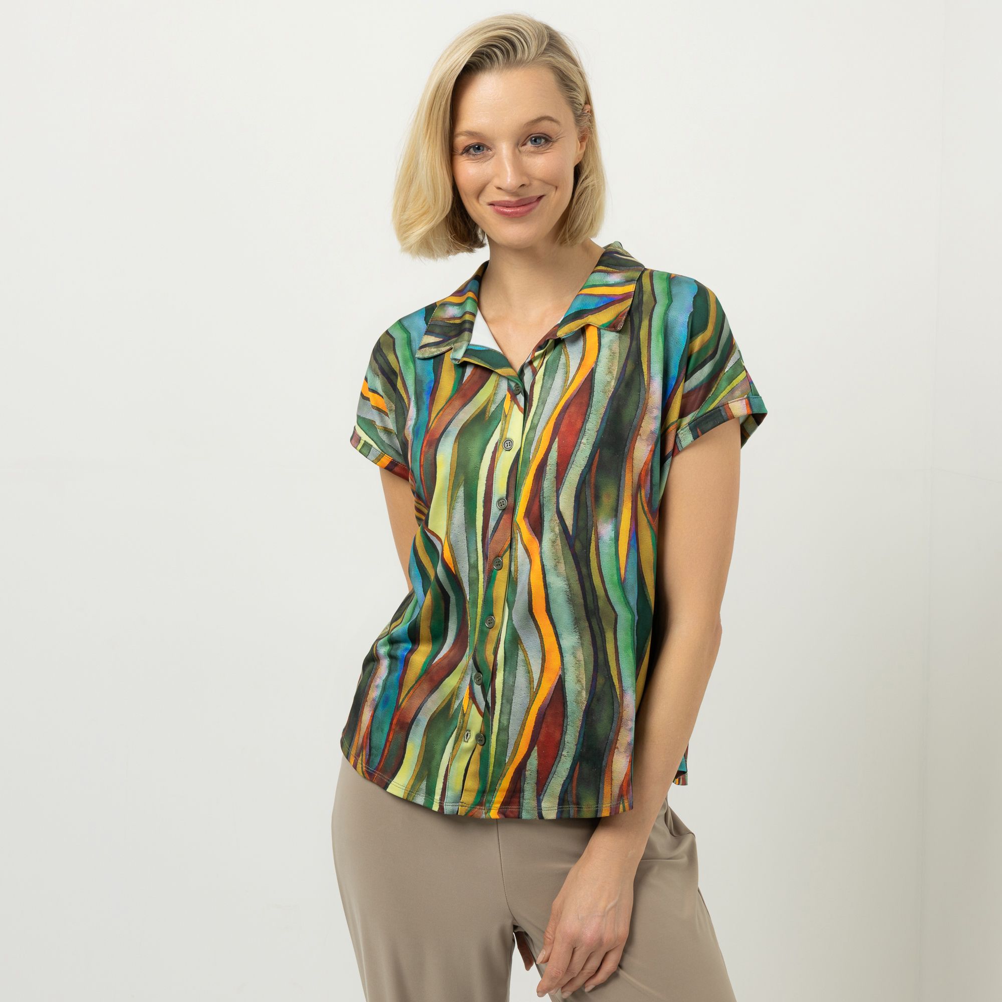 KIM & CO. Jerseybluse Brazil Knit Jersey Knopfleiste figurumspielend