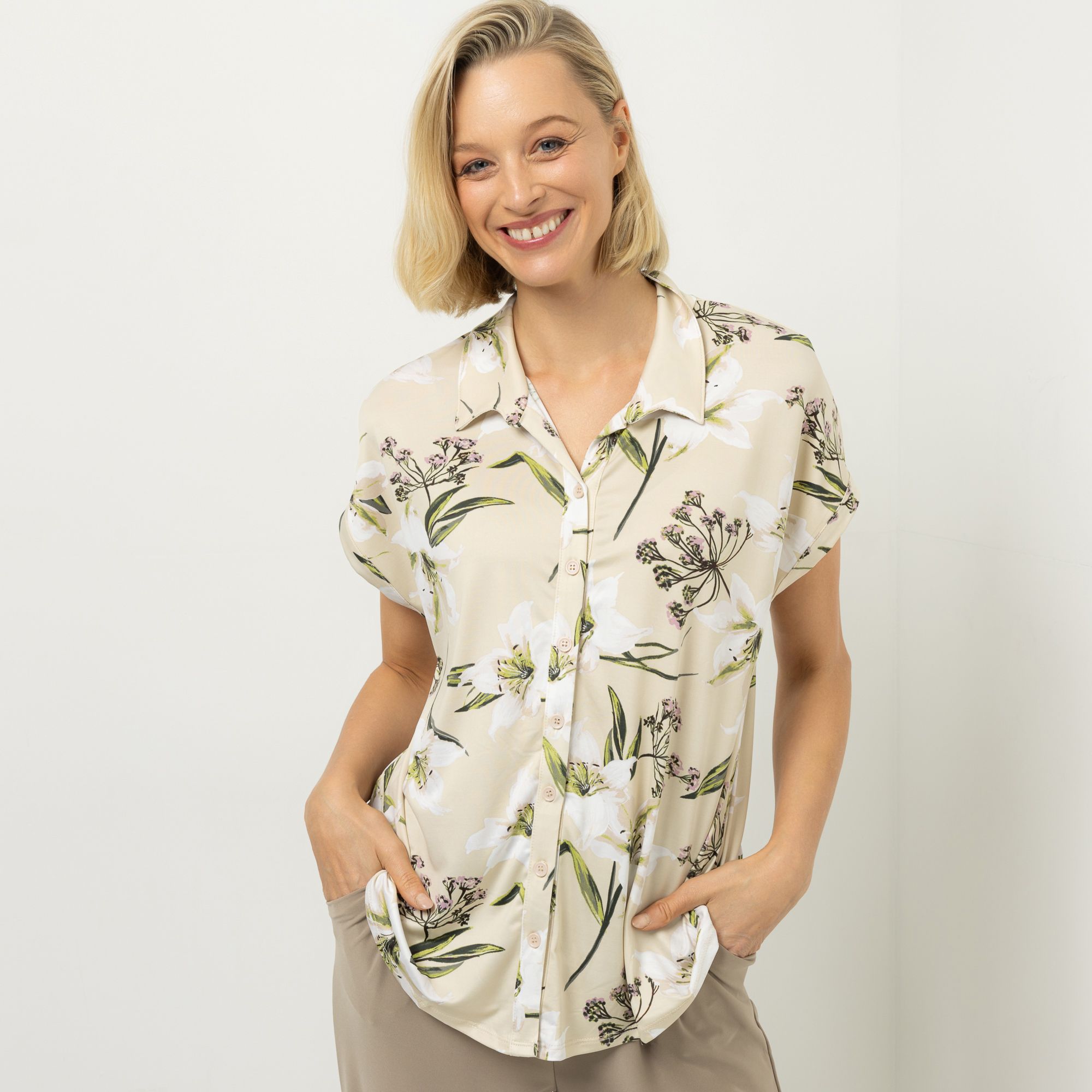 KIM & CO. Jerseybluse Brazil Knit Jersey Knopfleiste figurumspielend