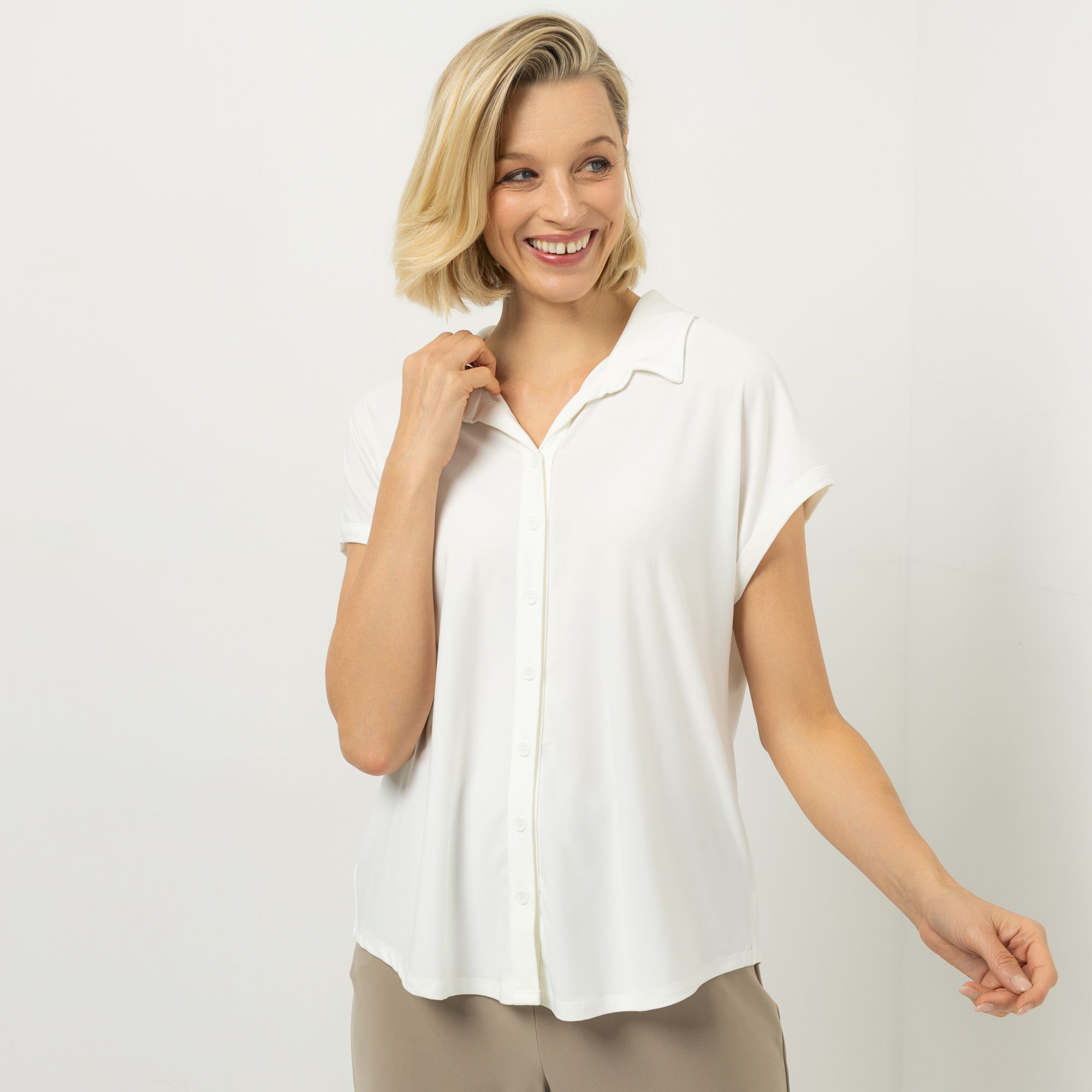 KIM & CO. Jerseybluse Brazil Knit Jersey Knopfleiste figurumspielend