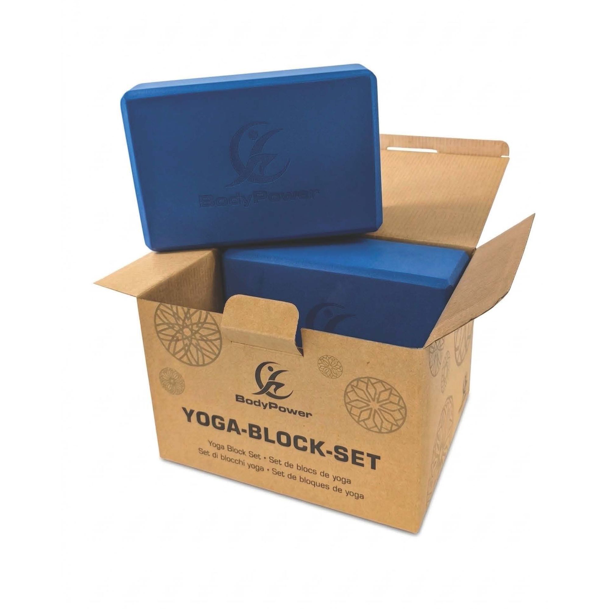 BODY POWER Yoga Block mit Yogagurt aus Baumwolle 2er Set