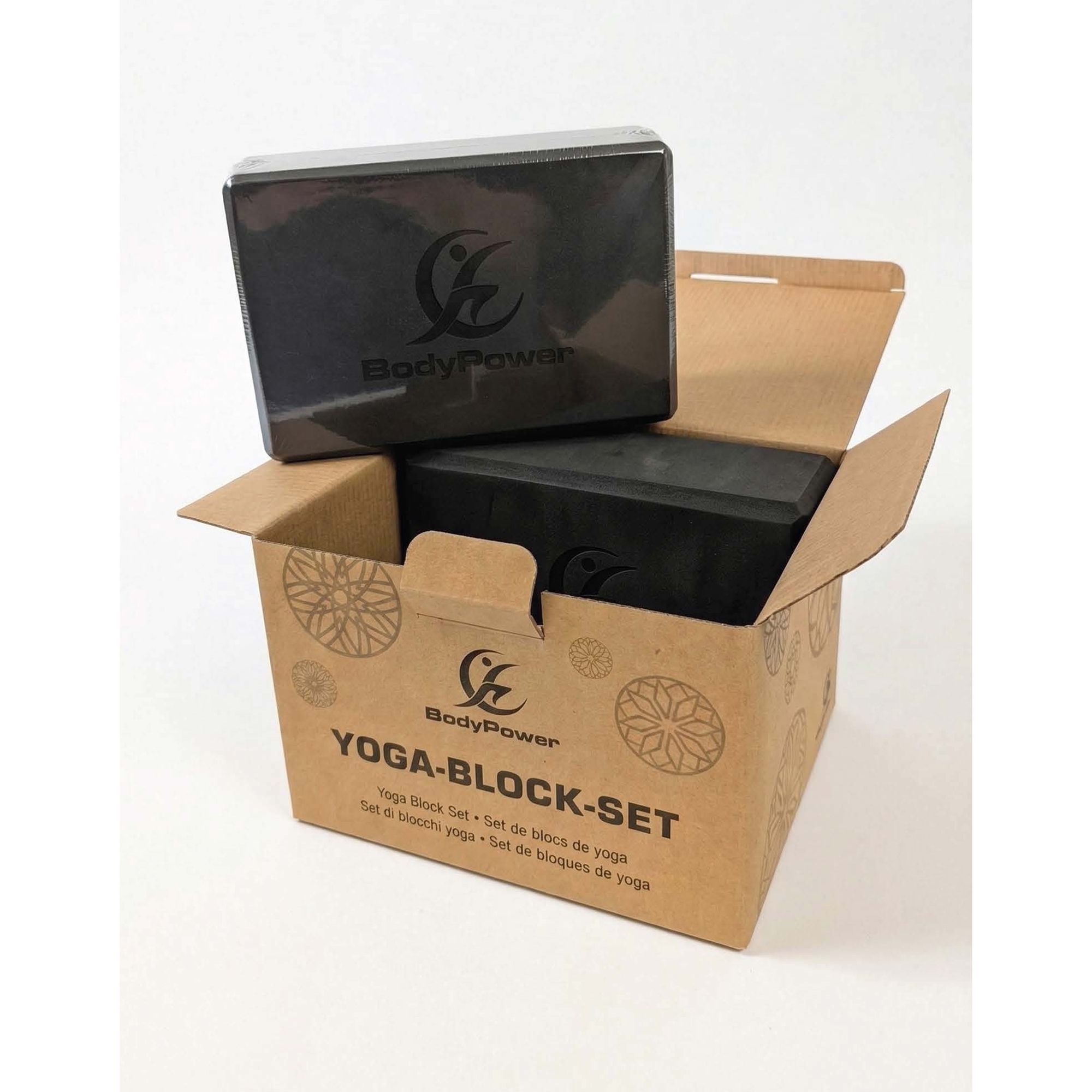 BODY POWER Yoga Block mit Yogagurt aus Baumwolle 2er Set