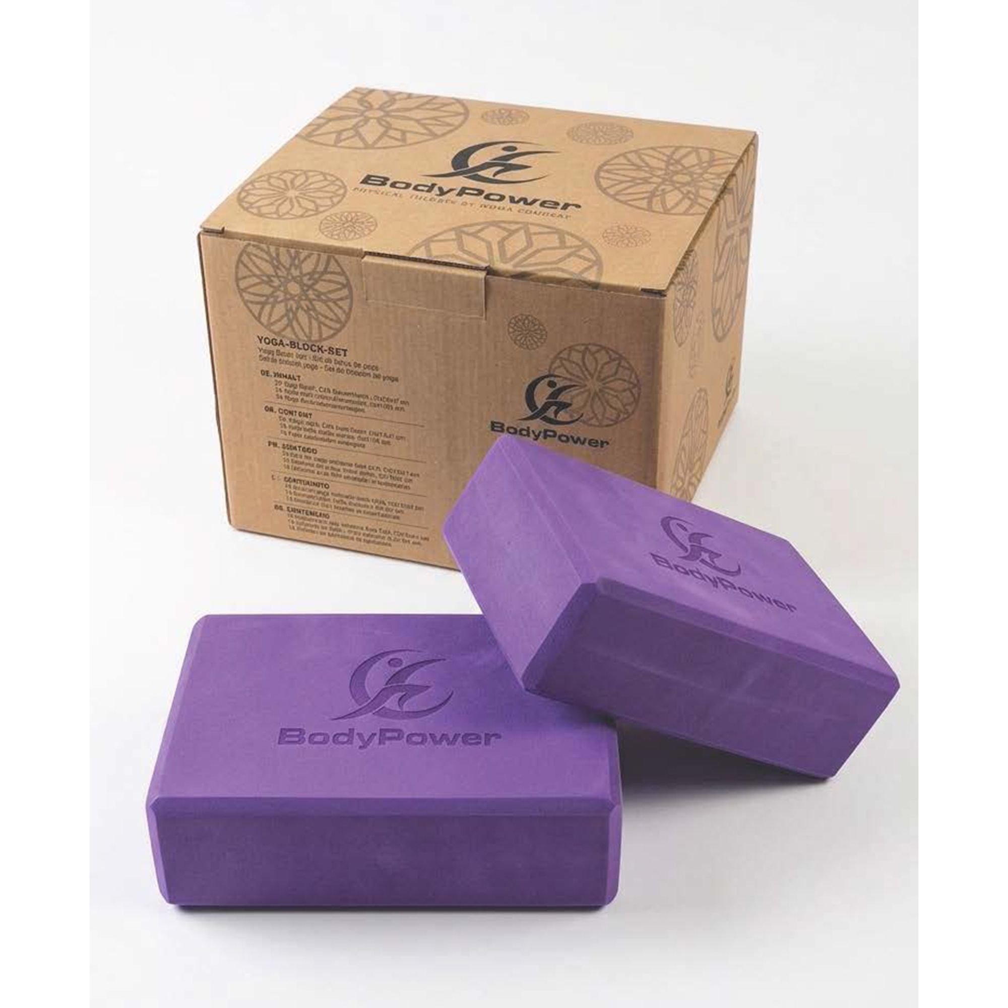 BODY POWER Yoga Block mit Yogagurt aus Baumwolle 2er Set