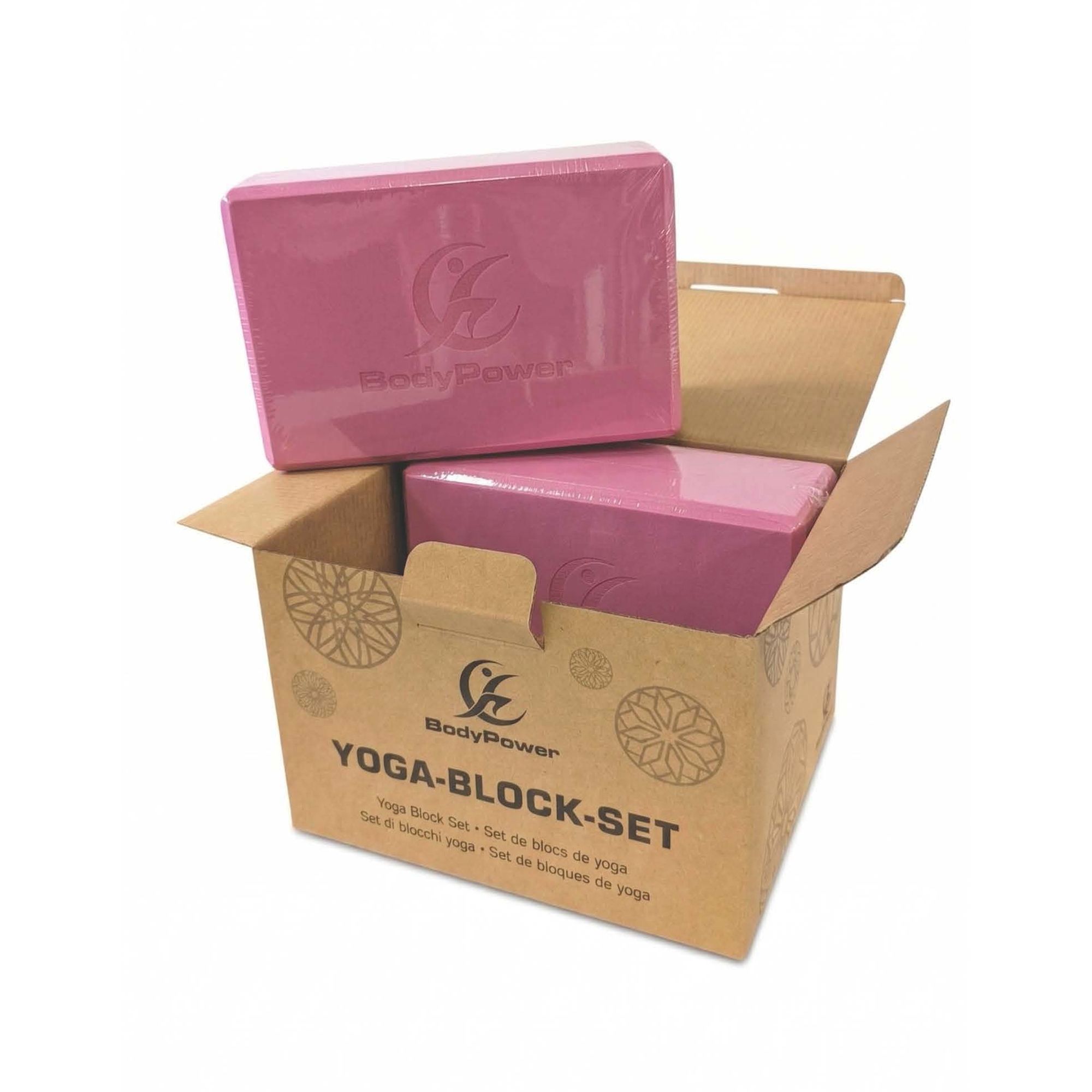 BODY POWER Yoga Block mit Yogagurt aus Baumwolle 2er Set