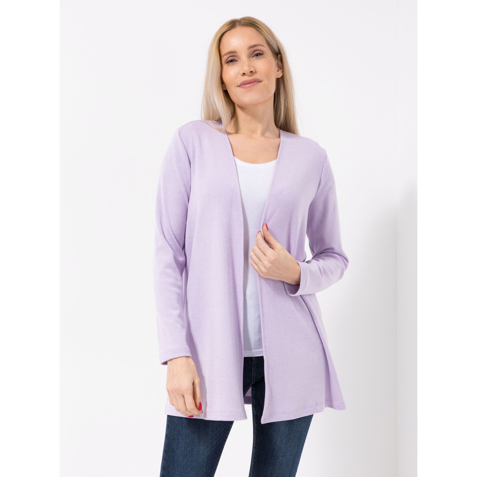 KIM & CO. Cardigan, Langarm Feinstrick-Optik offene Front figurumspielend