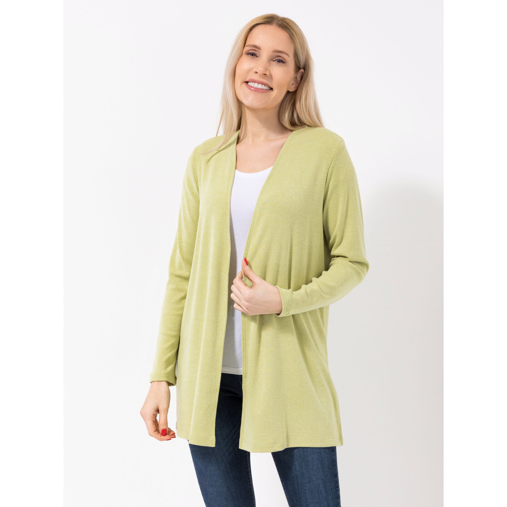 KIM & CO. Cardigan, Langarm Feinstrick-Optik offene Front figurumspielend