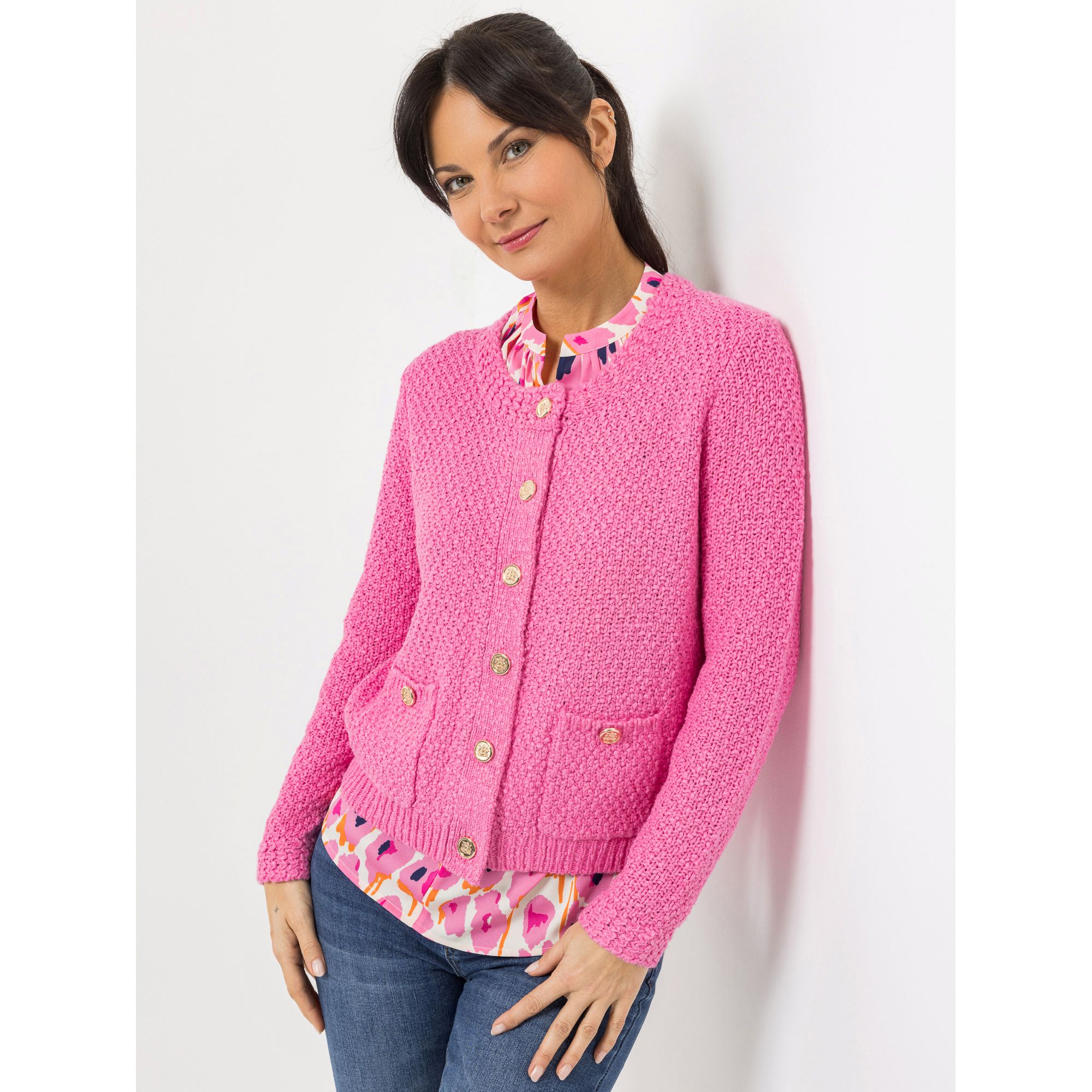 STEFFEN SCHRAUT Strickjacke Rundhalsausschnitt Knopfleiste figurbetont