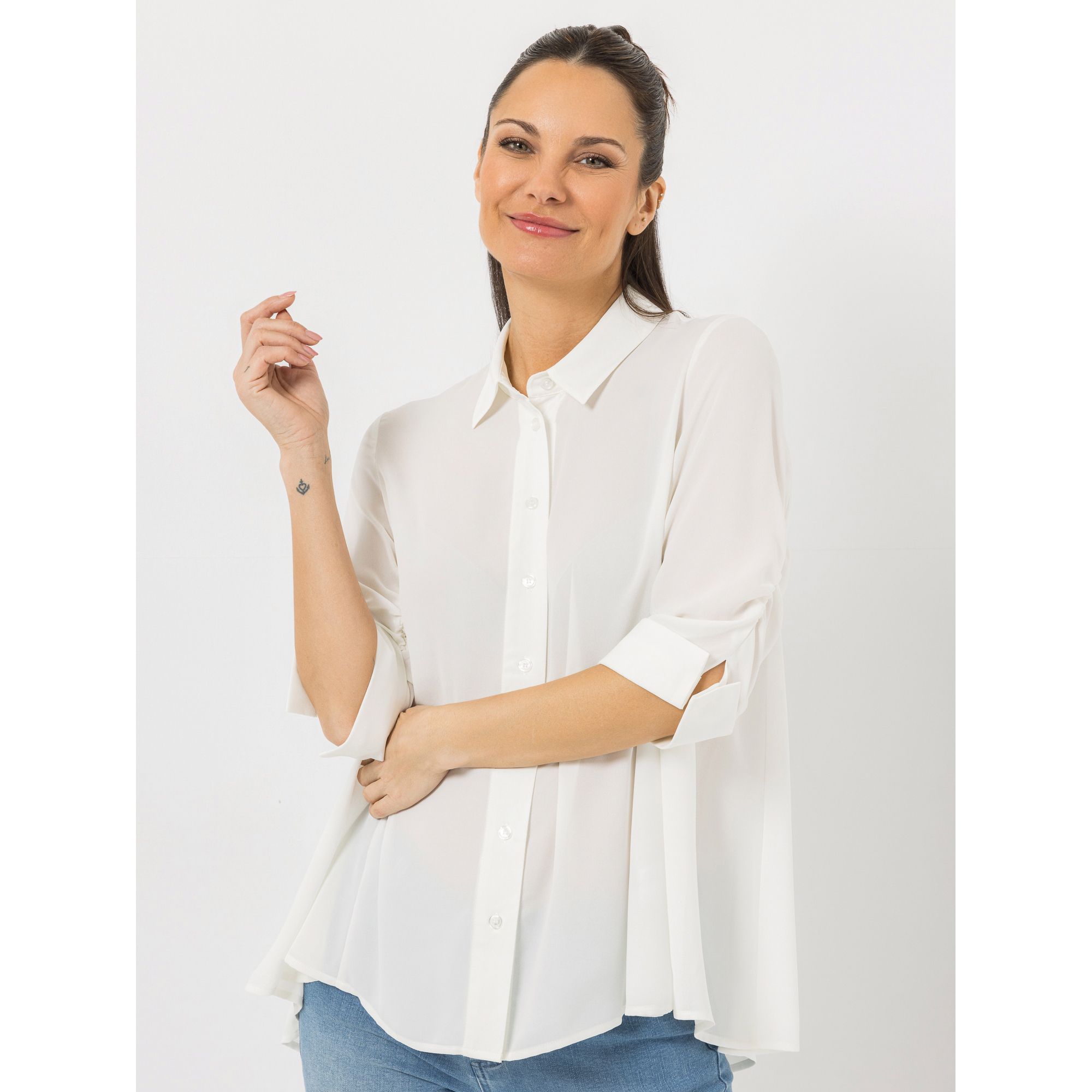 STEFFEN SCHRAUT Bluse Capri, 3/4-Arm Hemdkragen Raffung am Ärmel leger weit