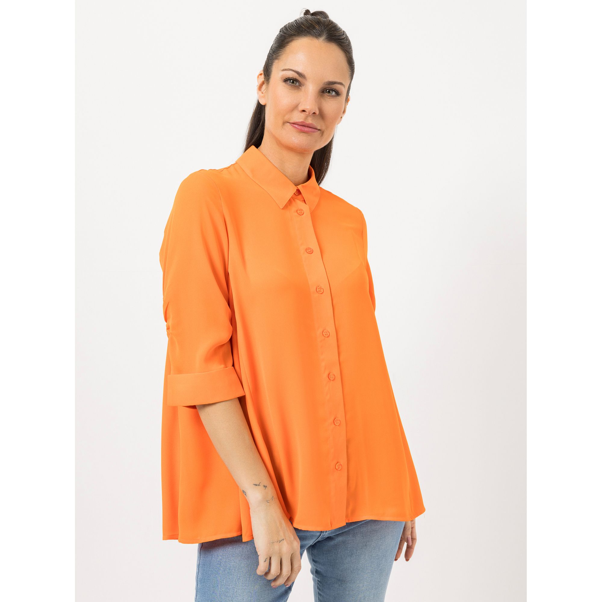 STEFFEN SCHRAUT Bluse Capri, 3/4-Arm Hemdkragen Raffung am Ärmel leger weit