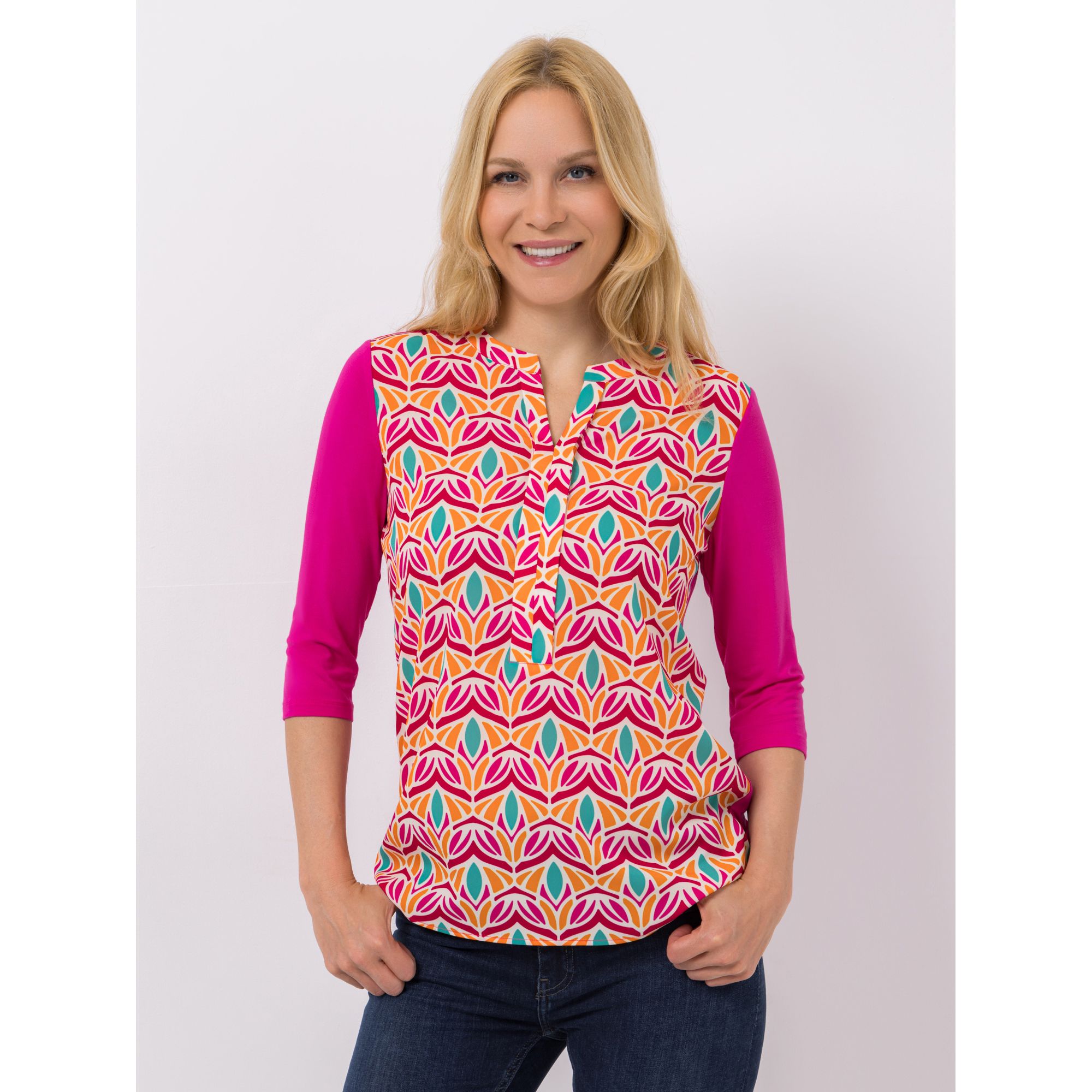 ANNI FOR FRIENDS Blusenshirt Abby 3/4-Arm Materialmix figurumspielend