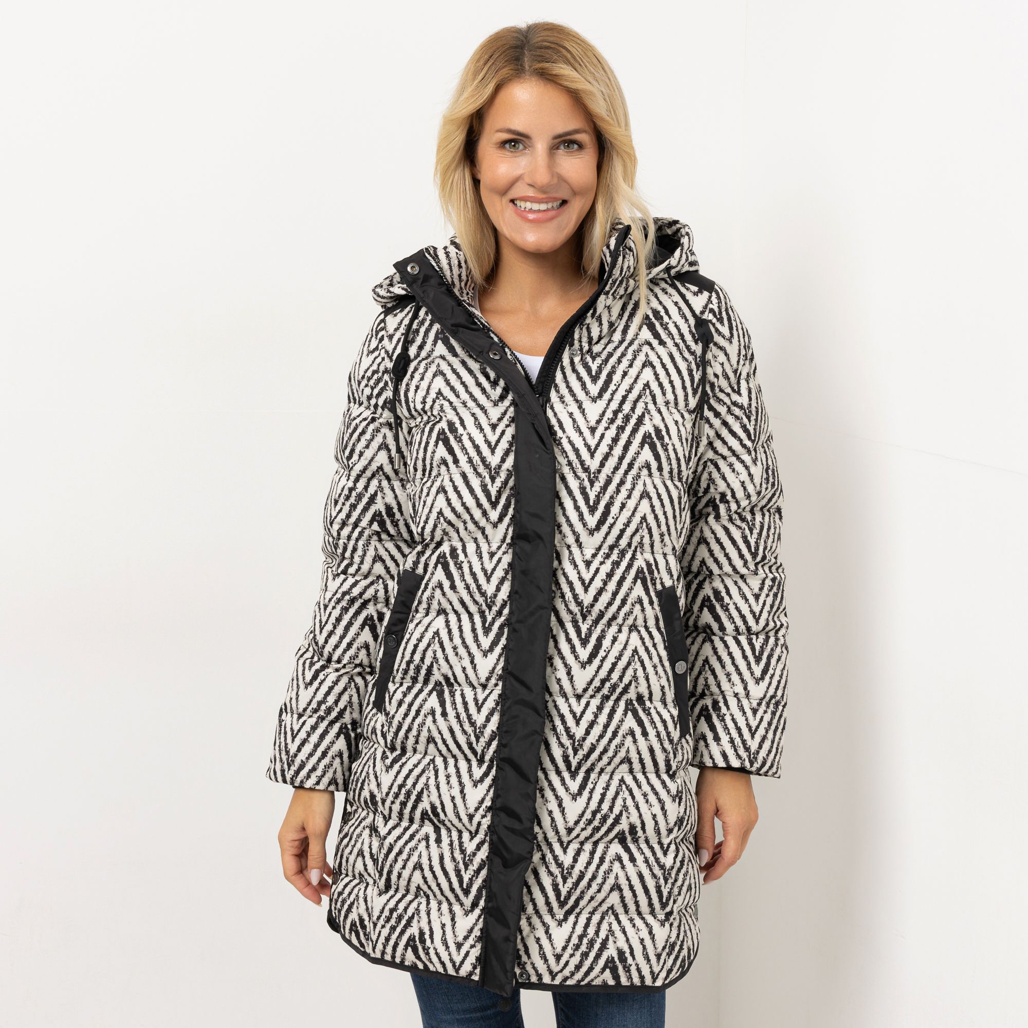 EVA LUTZ Steppmantel mit Kapuze 2-Wege-Reißverschluss figurumspielend