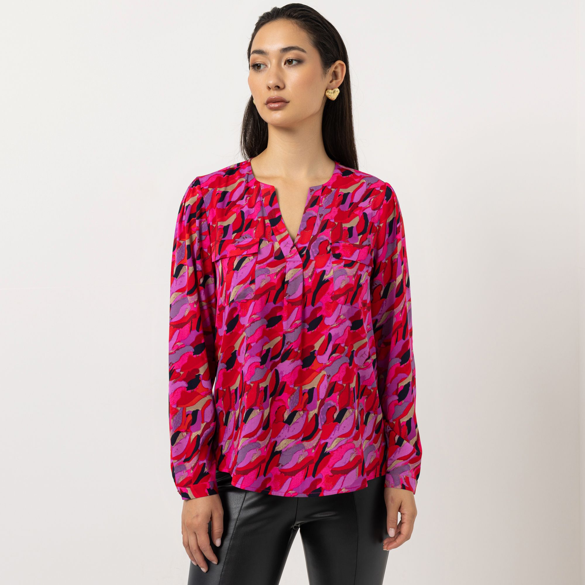 STEFFEN SCHRAUT Bluse Mailand Serafino-Ausschnitt Brusttaschen figurumspielend