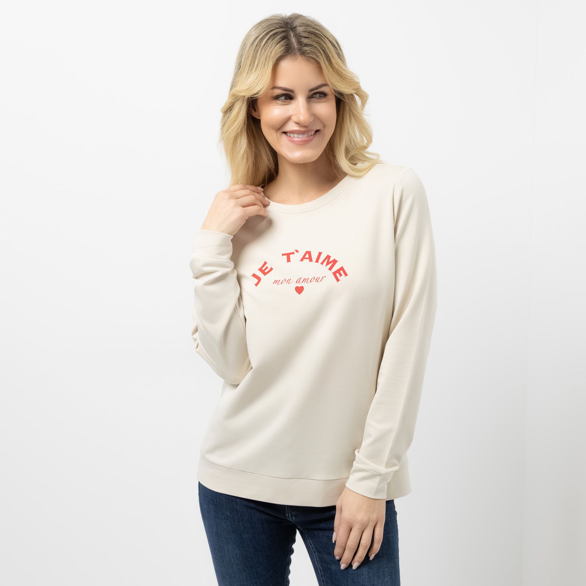 STRANDFEIN Sweatshirt Rundhalsausschnitt Logo-Druck leger weit