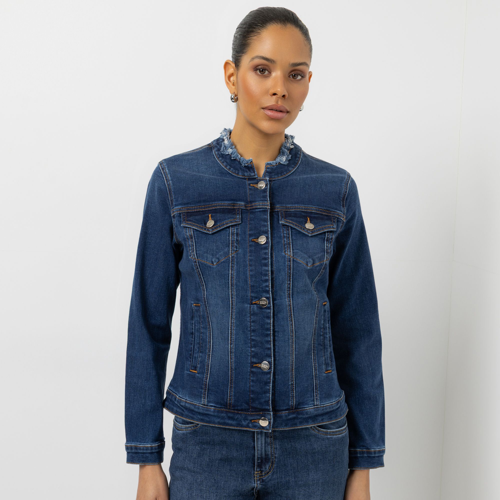 STEFFEN SCHRAUT Jeansjacke aufgesetzte Taschen Kragen mit Fransen figurbetont