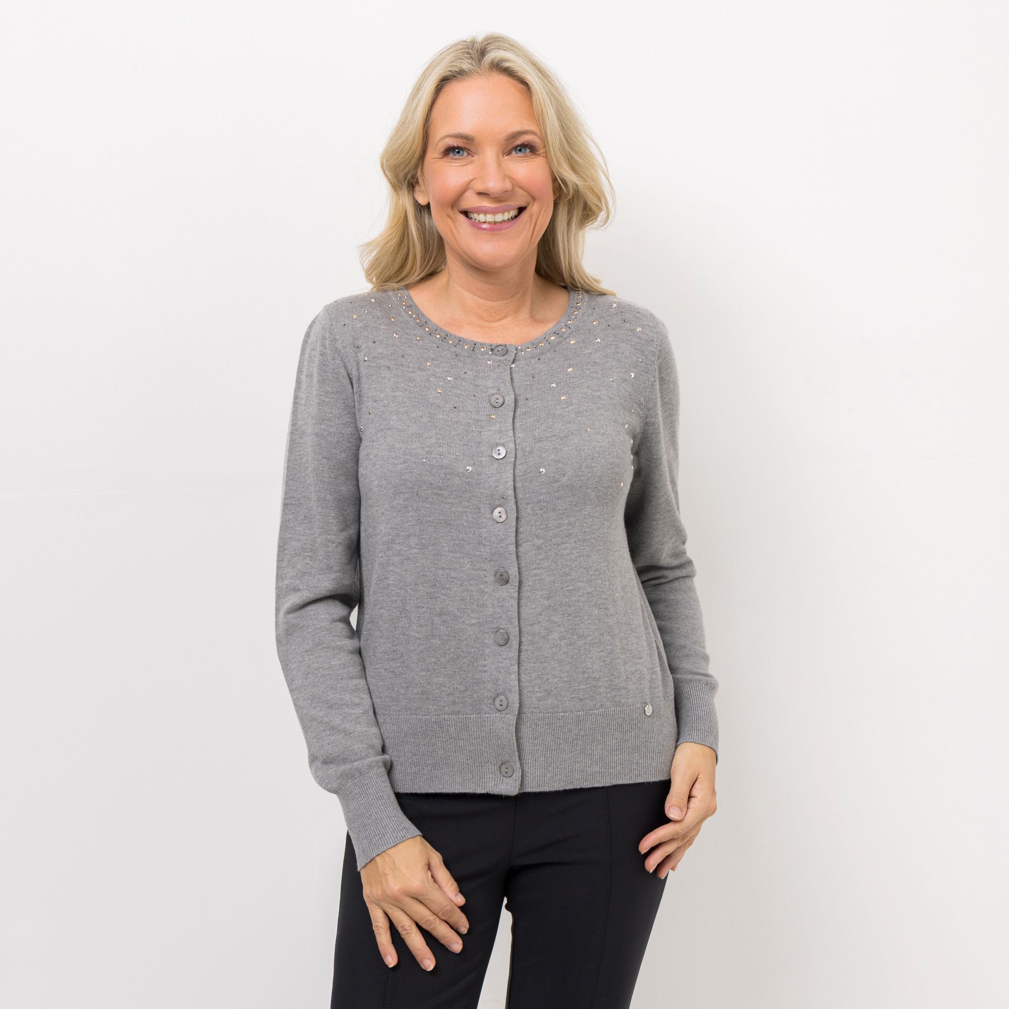 EVA LUTZ Cardigan mit Kaschmiranteil Strassdetails figurumspielend