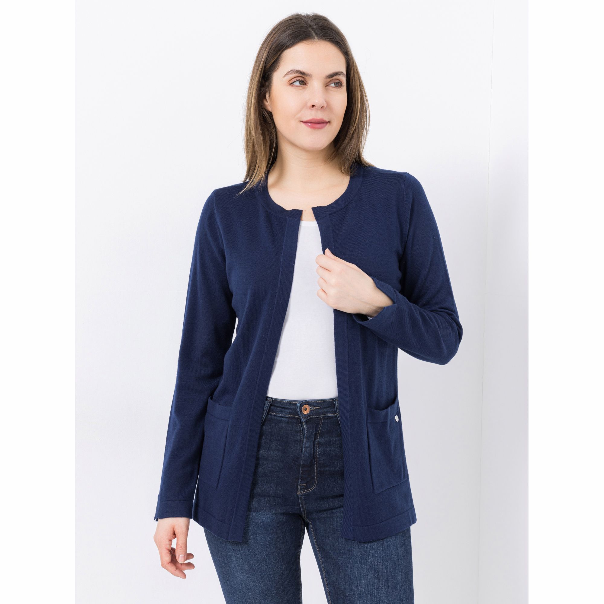 EVA LUTZ Cardigan Rundhalsausschnitt offene Front figurumspielend