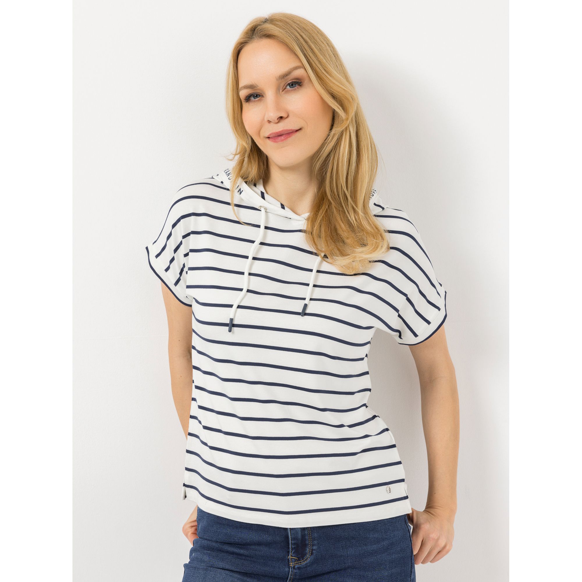 STRANDFEIN Streifenshirt,1/2-Arm mit Kapuze überschnittene Ärmel figurumspielend