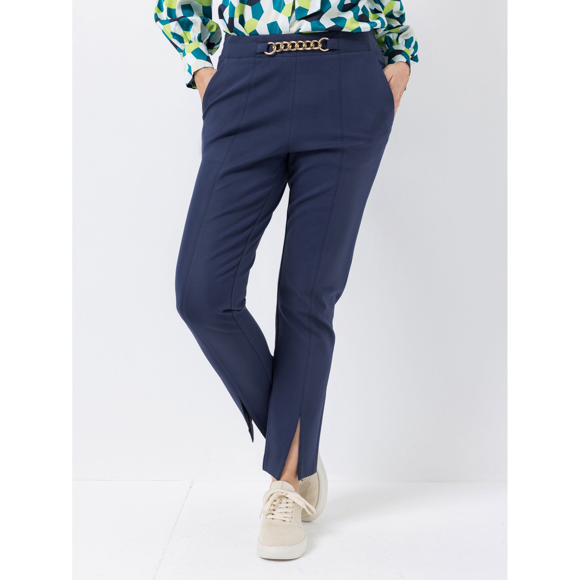 KILIAN KERNER SENSES Hose, knöchellang abnehmbare Kette Saumschlitz schmales Bein