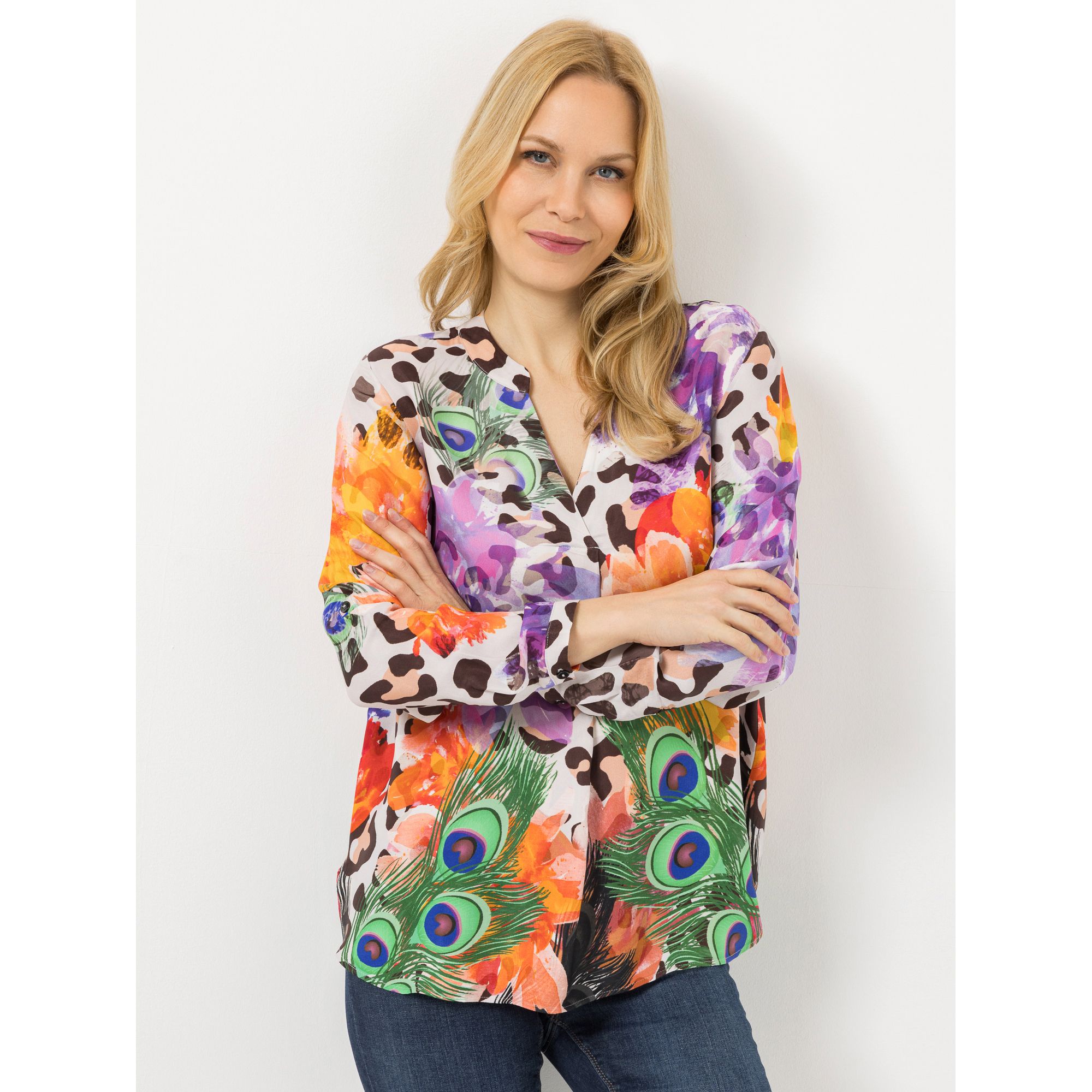 DINE 'N' DANCE Bluse, 1/1-Arm Ärmelriegel Allover-Druck leger weit