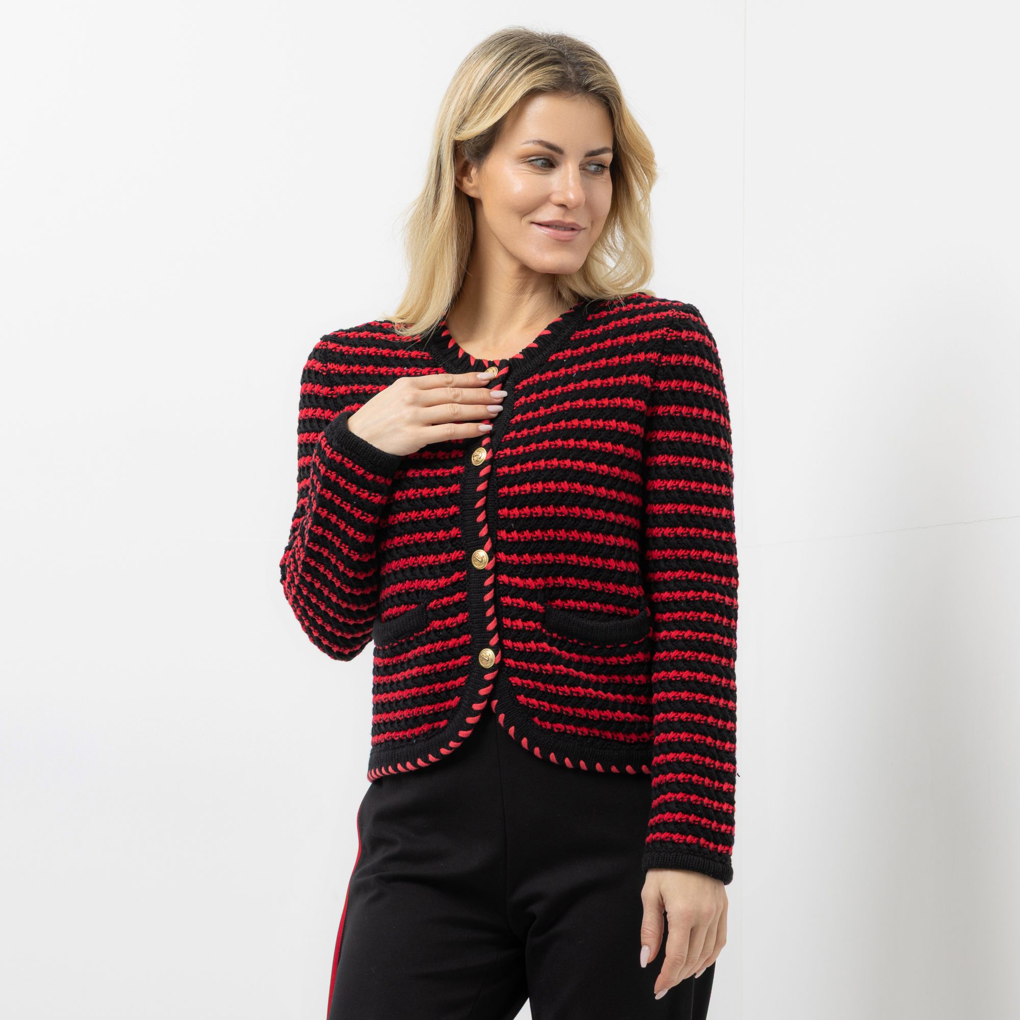 STRANDFEIN Cardigan, gestreift Rundhalsausschnitt dekorative Knöpfe figurumspielend