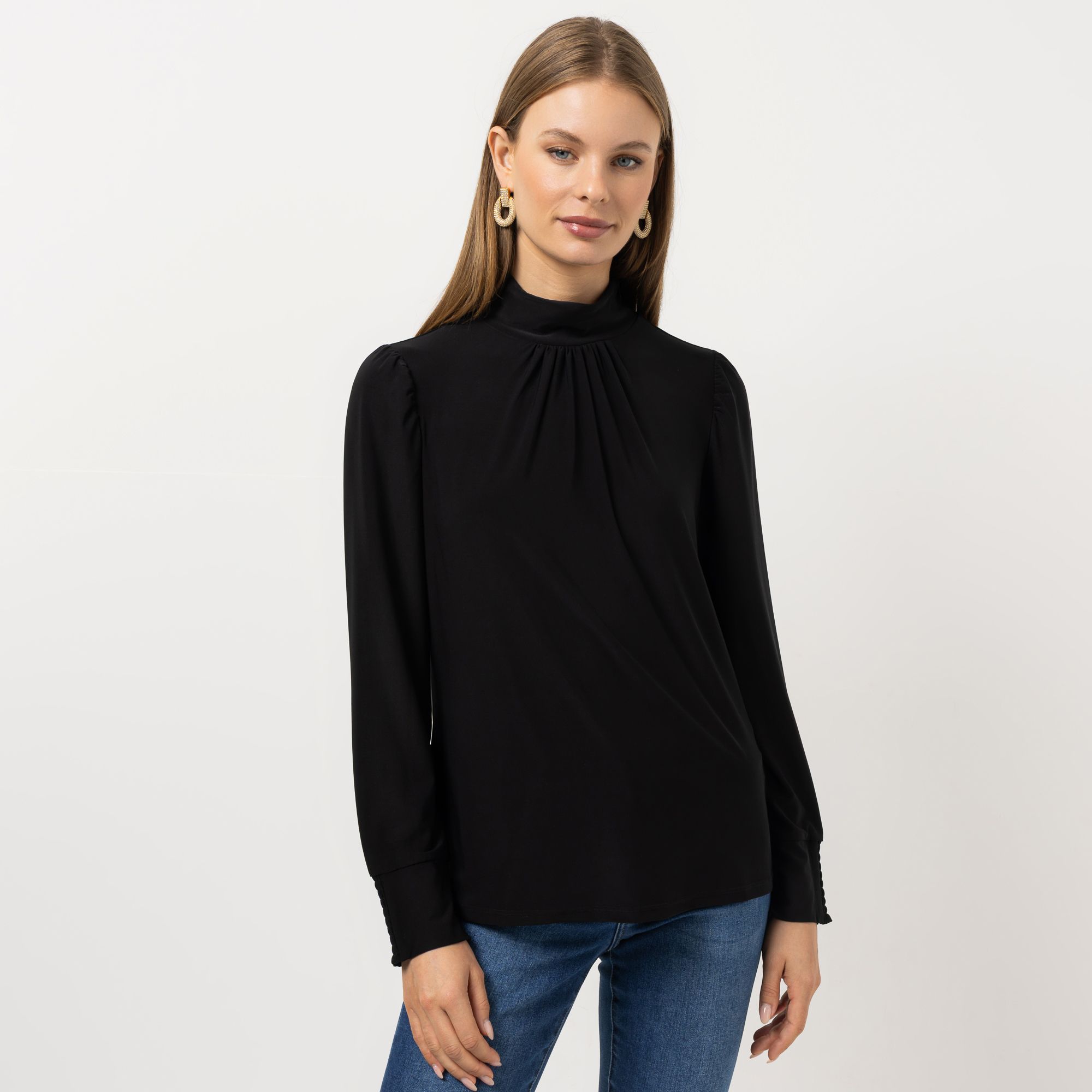 STEFFEN SCHRAUT Shirt mit Stehkragen hintere Manschette gesmokt figurumspielend