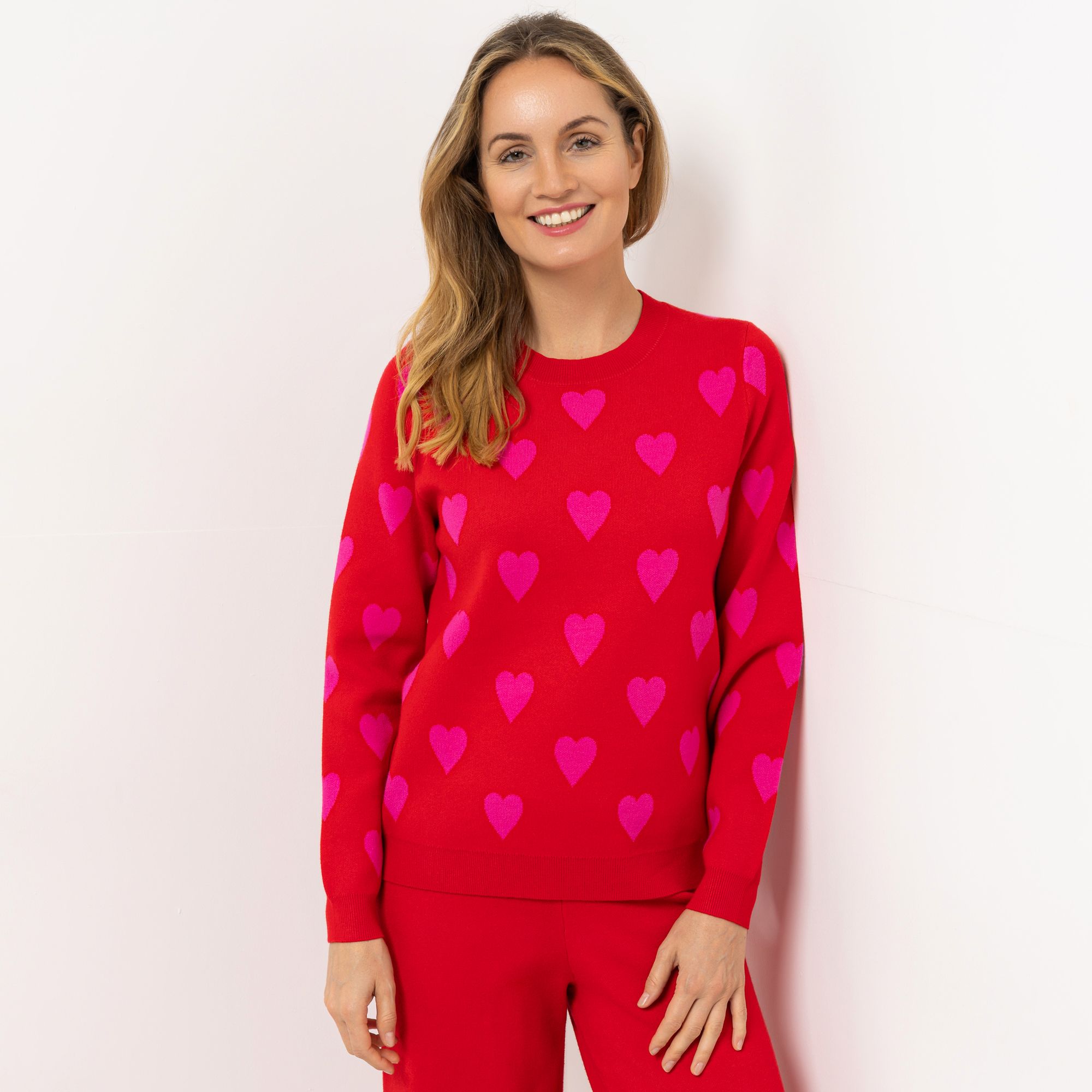 ANNI FOR FRIENDS Pullover, 1/1-Arm Rundhalsausschnitt Jacquard-Strick figurumspielend