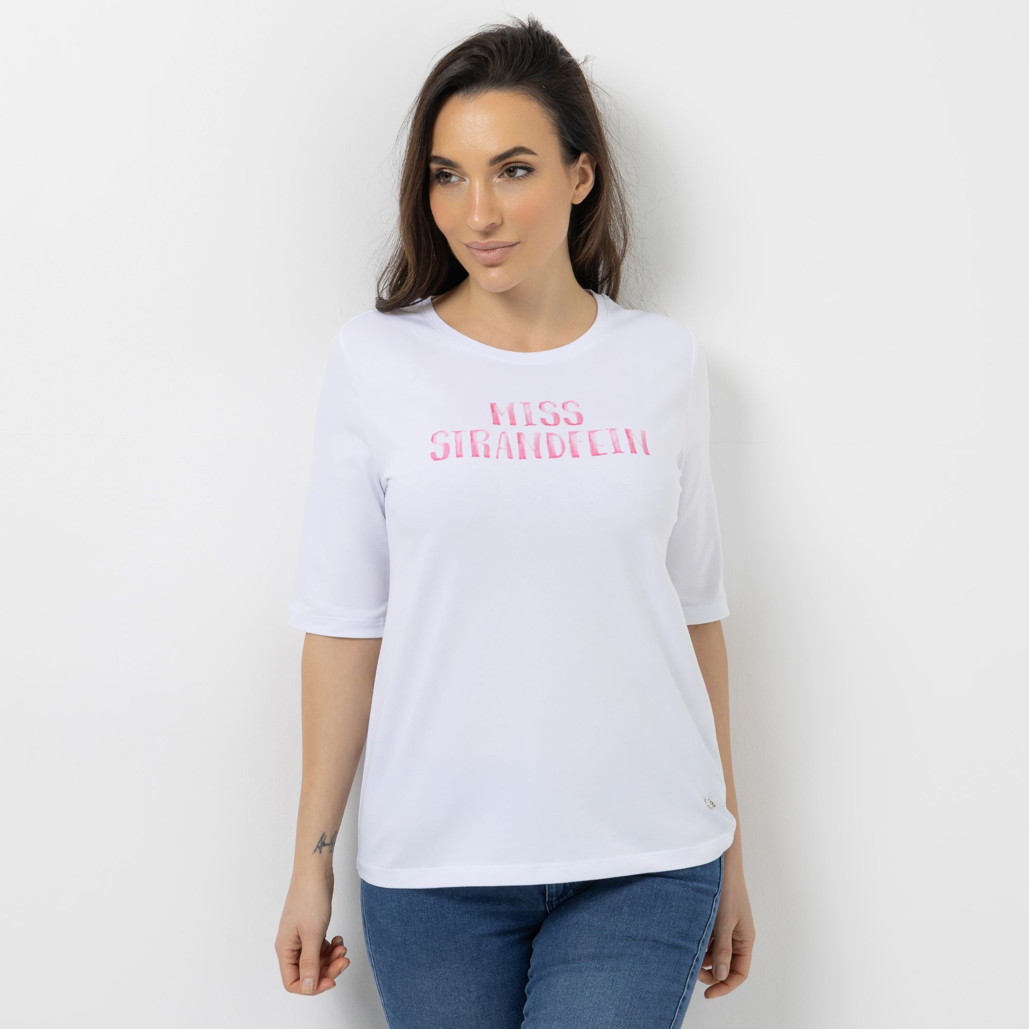 STRANDFEIN Shirt, 1/2-Arm Rundhalsausschnitt Logo-Druck figurumspielend