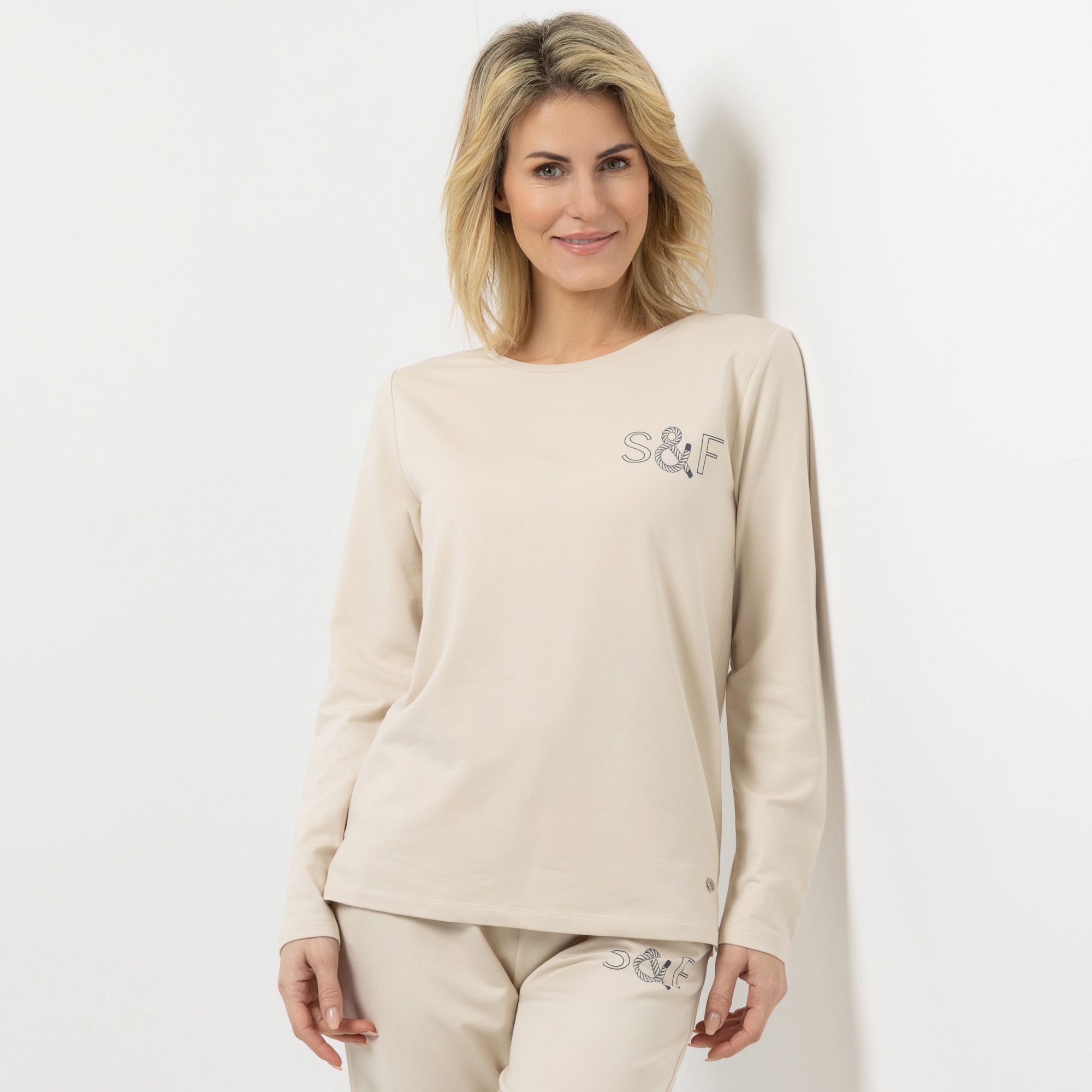 STRANDFEIN Shirt, 1/1-Arm Rundhalsausschnitt Logo-Druck leger weit