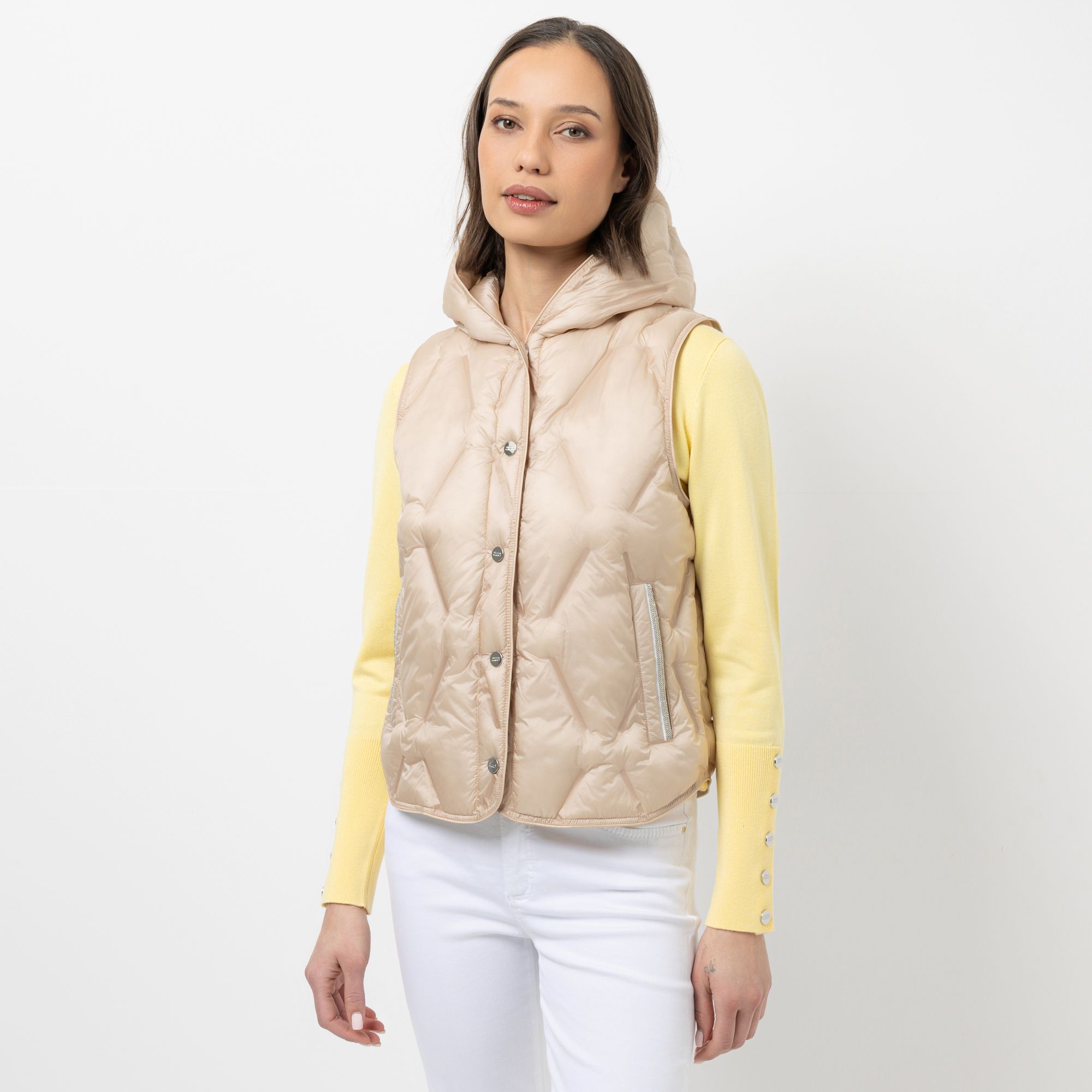 STEFFEN SCHRAUT Steppweste angeschnittene Kapuze Zierband an Tasche figurumspielend