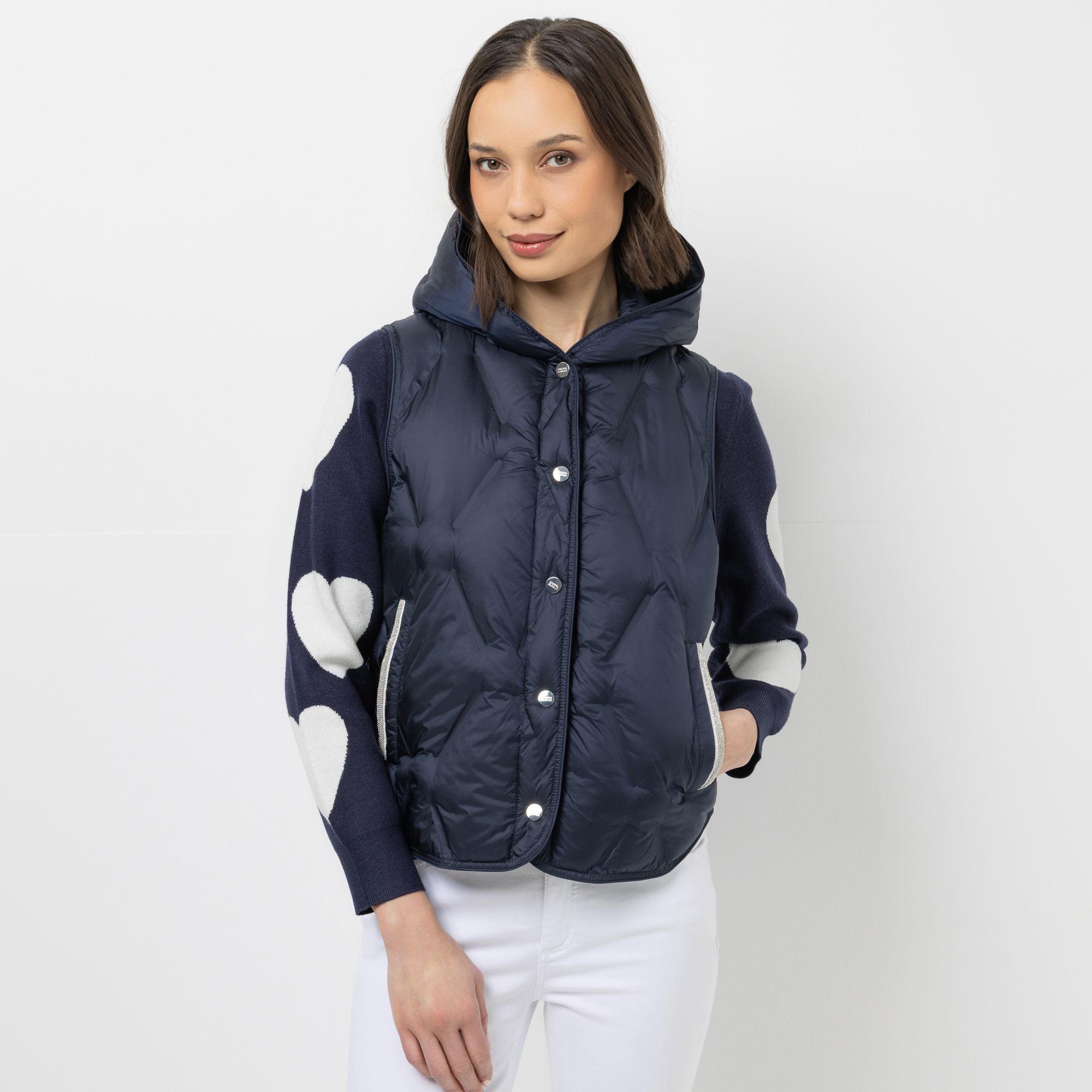 STEFFEN SCHRAUT Steppweste angeschnittene Kapuze Zierband an Tasche figurumspielend