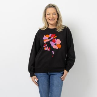 KILIAN KERNER SENSES Sweatshirt, Langarm Flock-Frottee Druck Rundhals leger weit