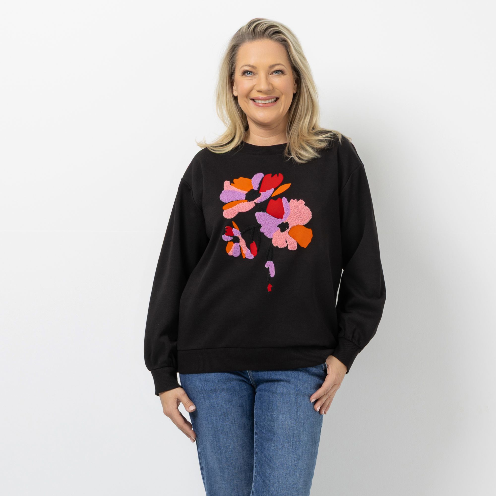 KILIAN KERNER SENSES Sweatshirt, langarm Flock-Print und Frottee-Stickerei leger weit